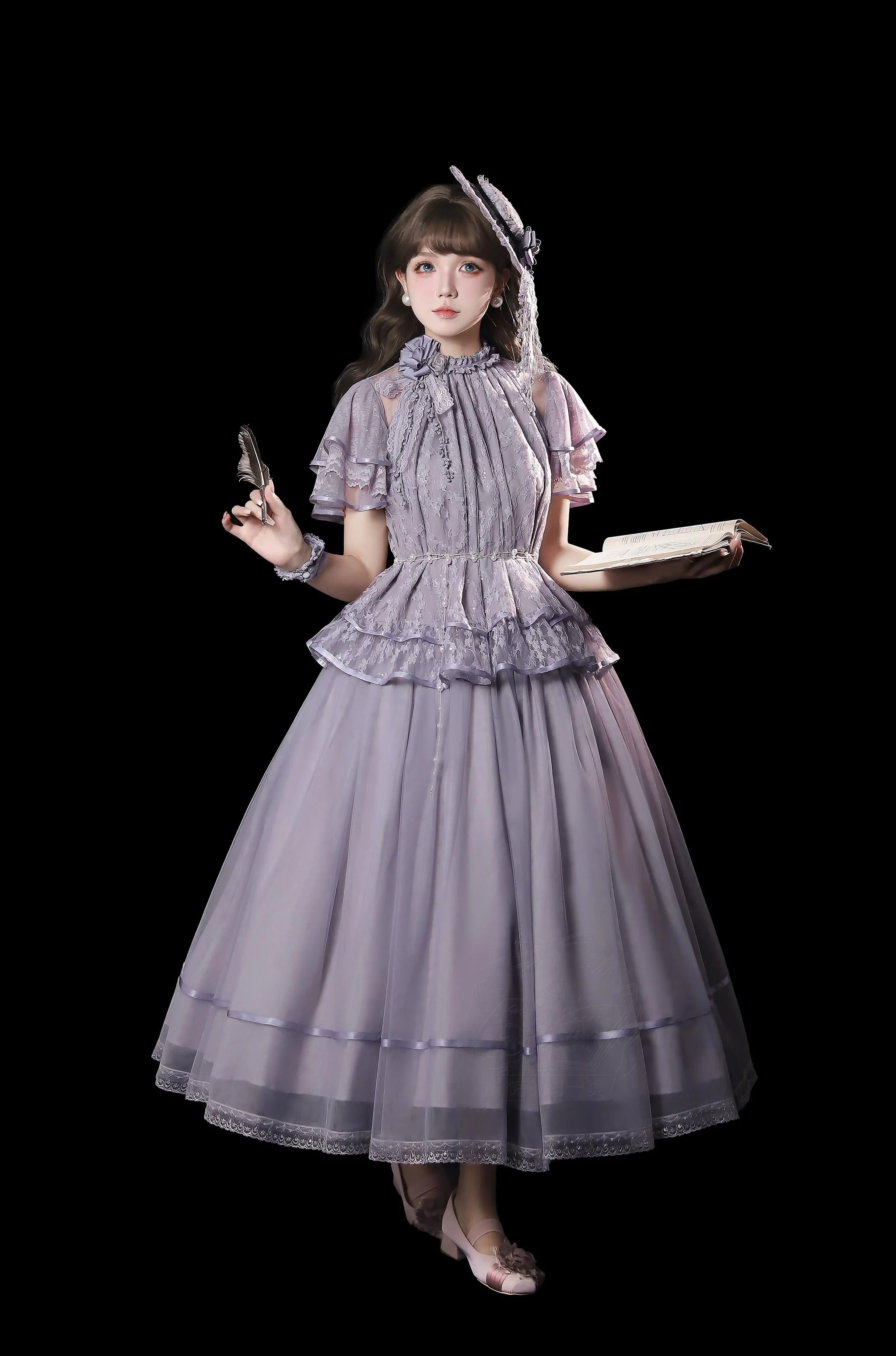 Moonlight Ode - Classic Lolita Lace Halter-neck Blouse & Tulle Skirt Set - Image 13