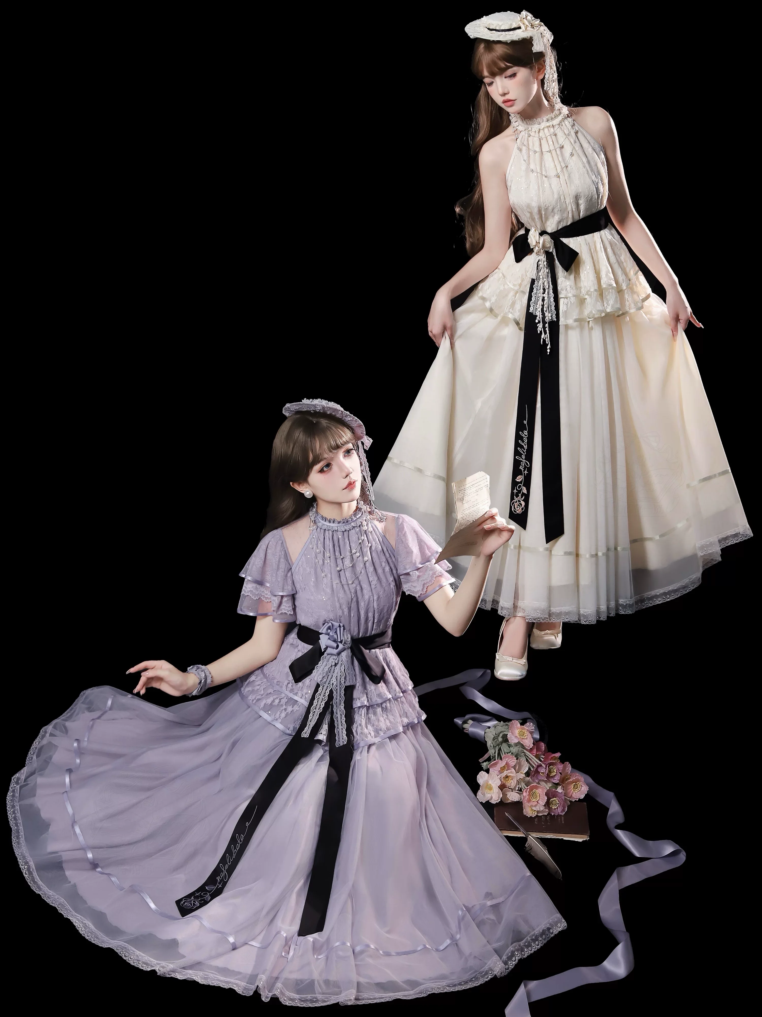 Moonlight Ode - Classic Lolita Lace Halter-neck Blouse & Tulle Skirt Set - Image 17
