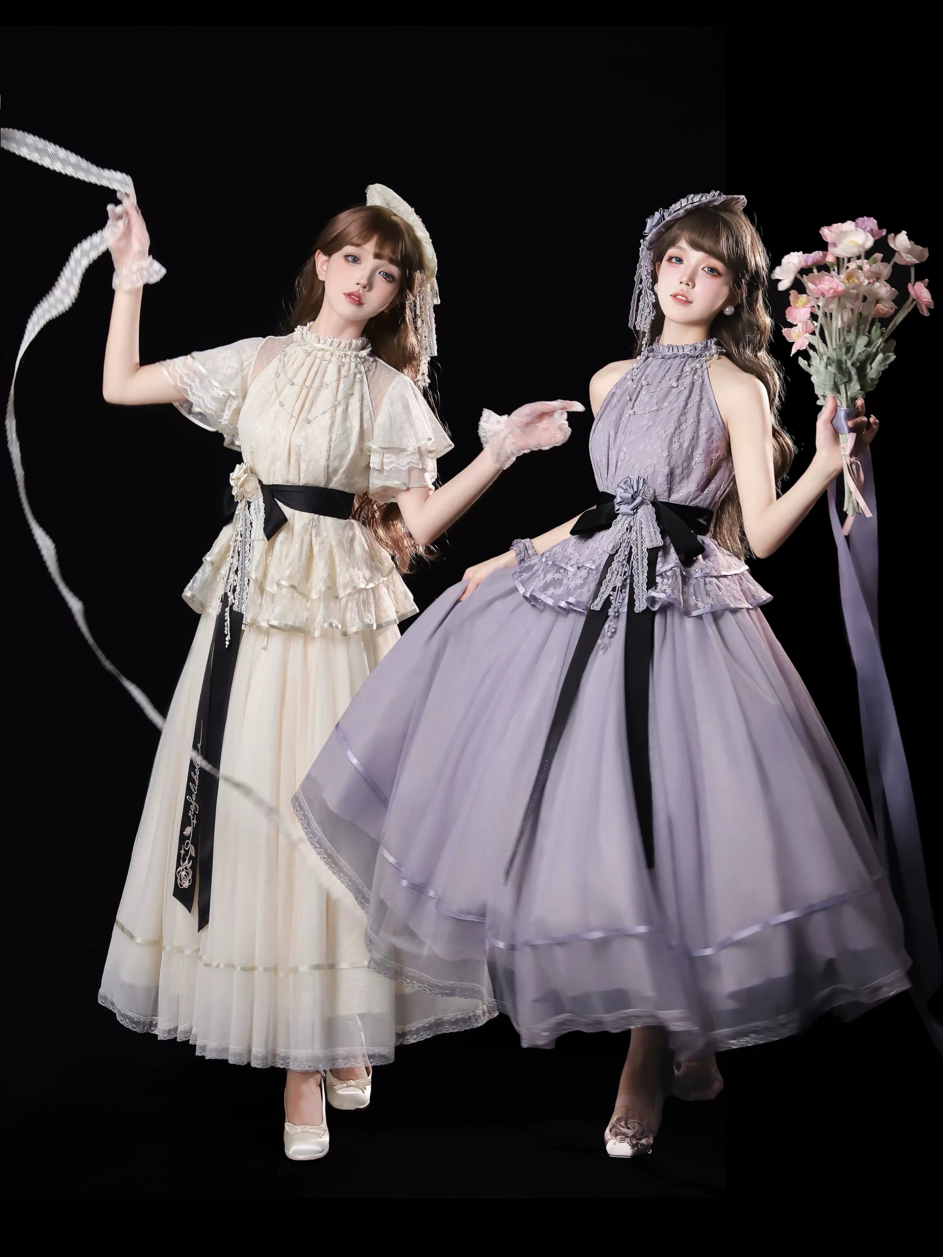 Moonlight Ode - Classic Lolita Lace Halter-neck Blouse & Tulle Skirt Set - Image 18