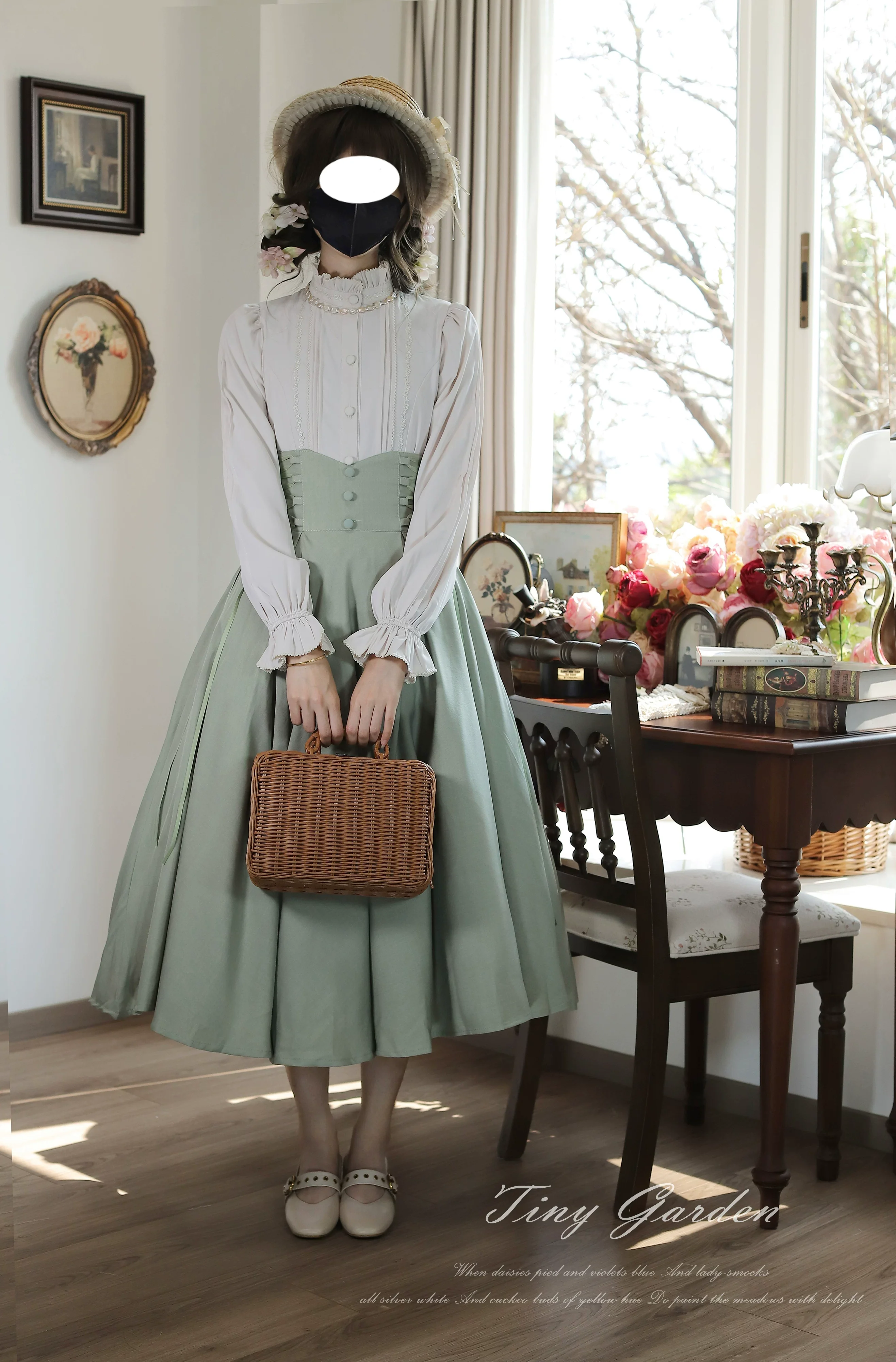 Moring Mist and Letter - Classic Lolita Long Sleeve Shirt, Stand Collar - Image 2