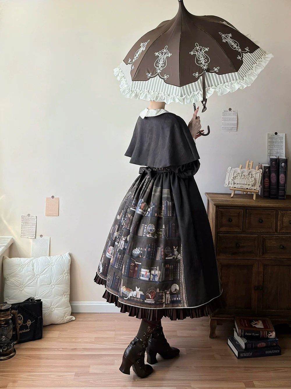 German Bookshelf - Classic Lolita OP Dress & Detachble Cape - Image 6
