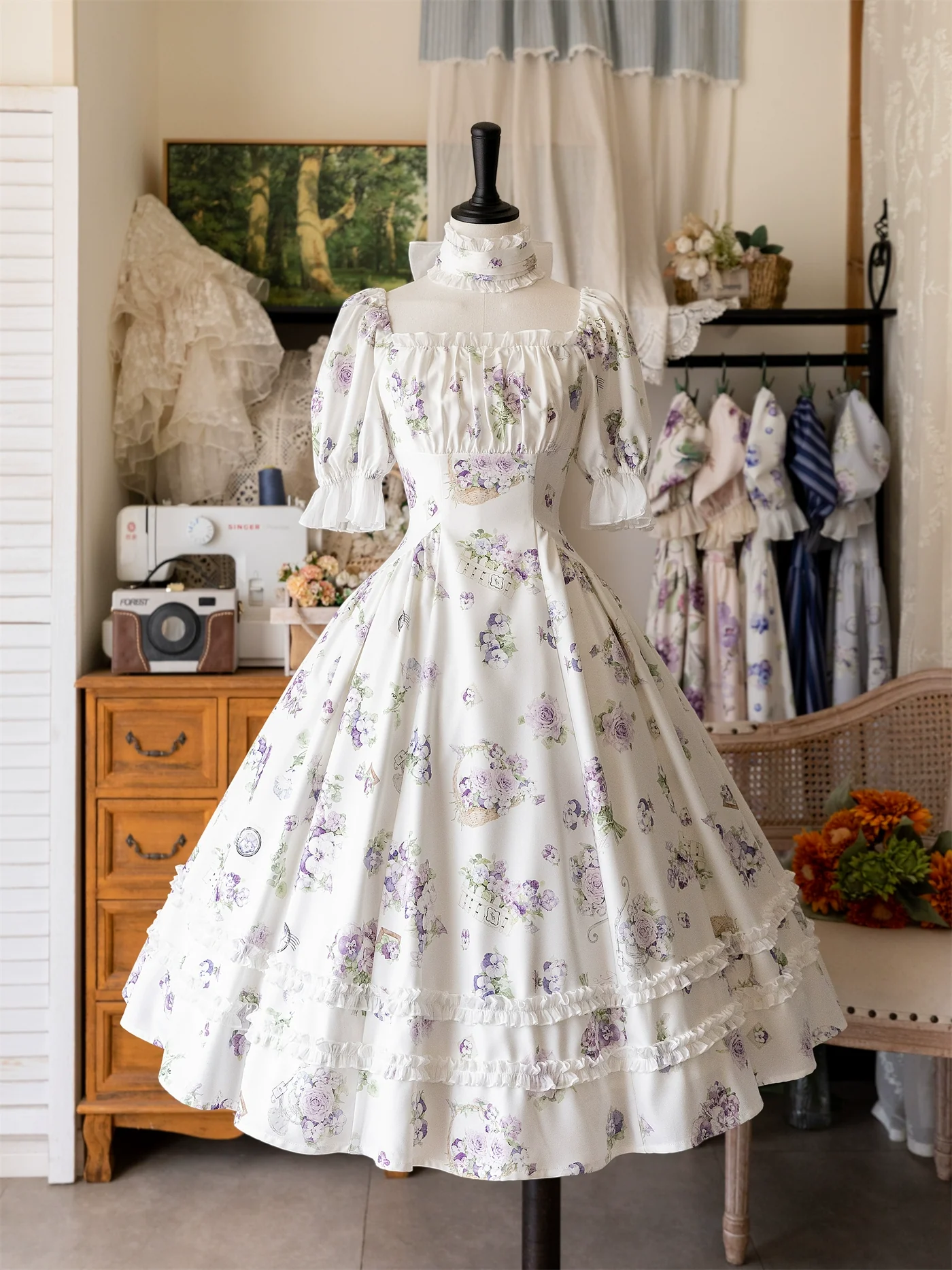 Forest Basket - Classic Lolita OP Dress Floral Print - Image 5