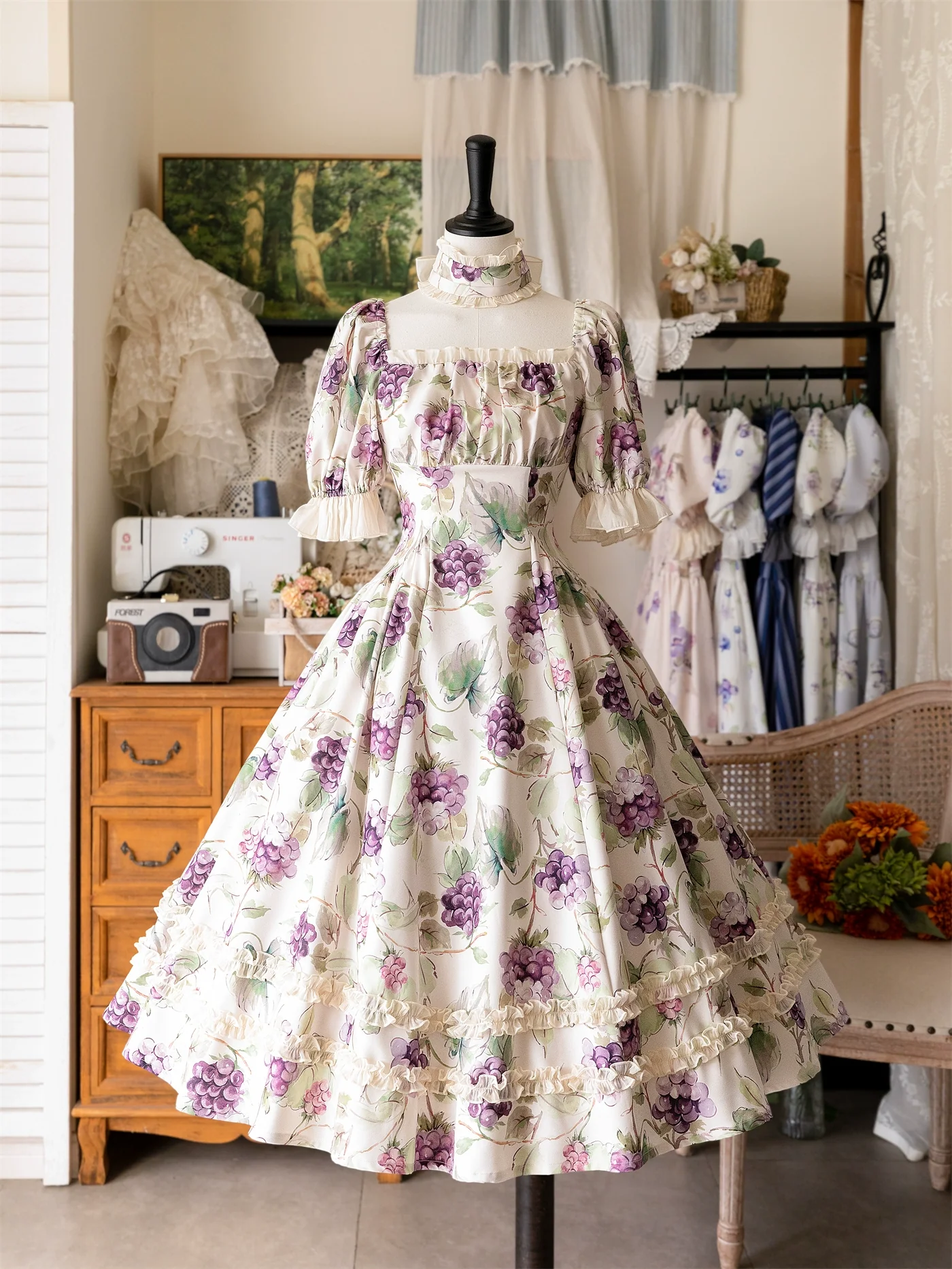 Forest Basket - Classic Lolita OP Dress Floral Print - Image 9