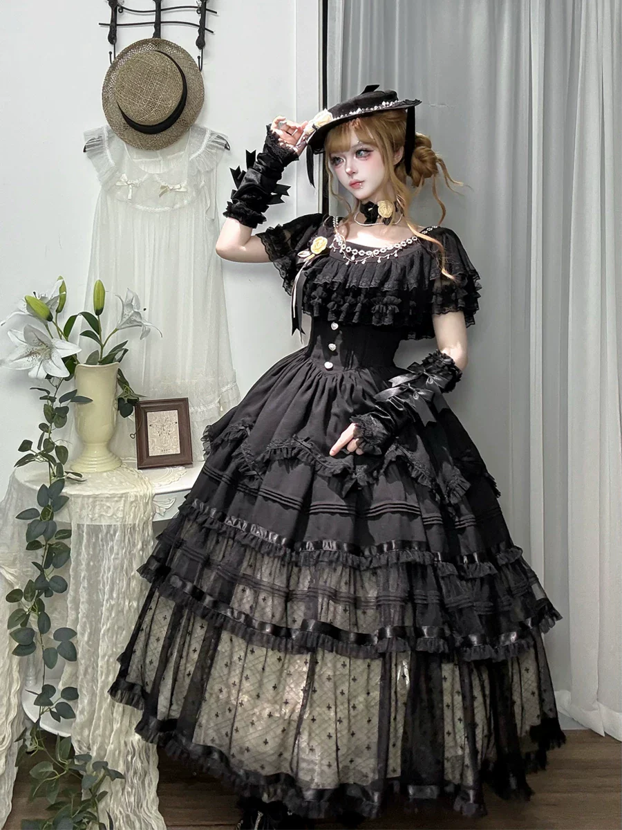Unnamed Dusk Poem - Classic Lolita OP Dress, Tulle Skirt with Cross Accent - Image 2