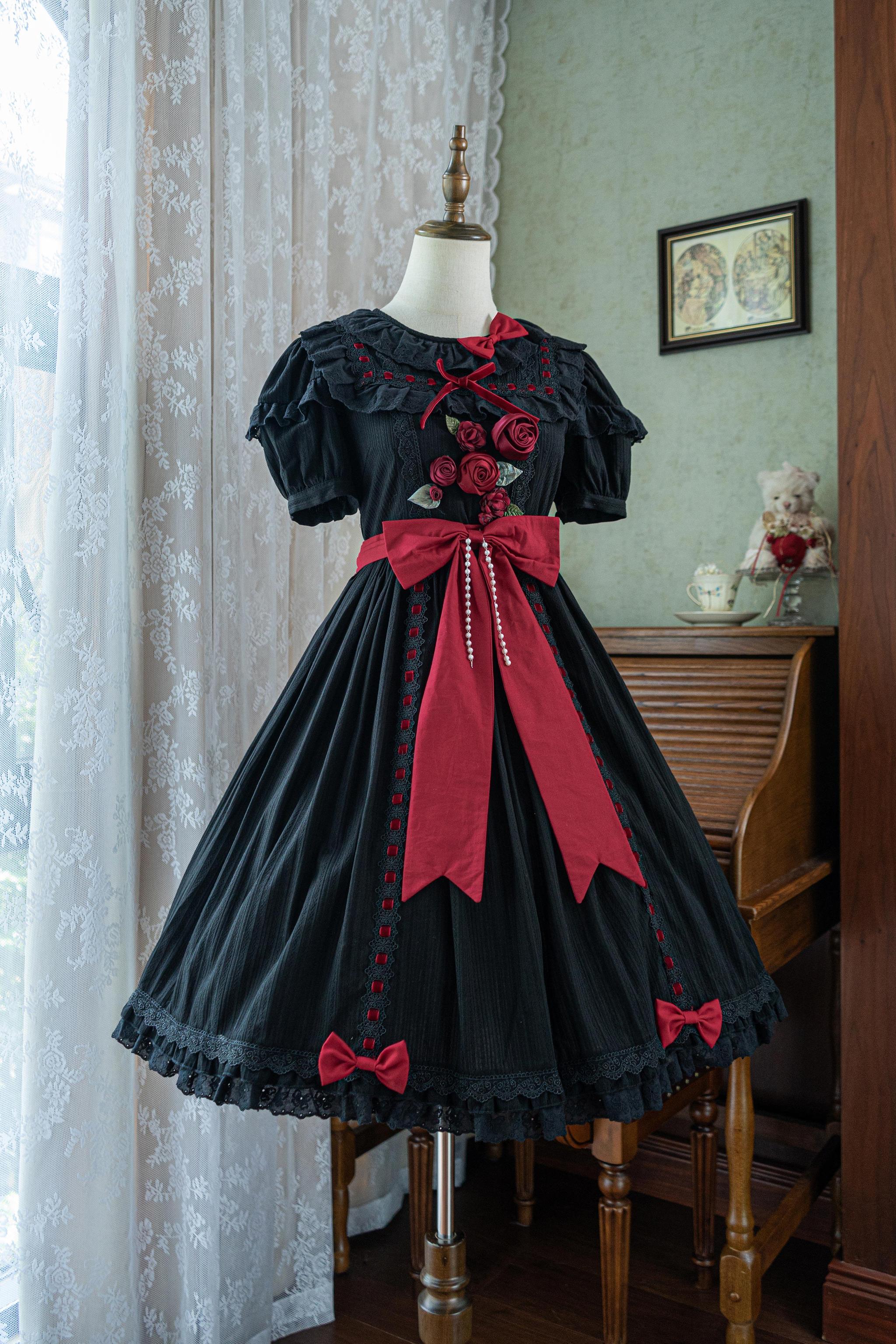 Moon Rose Poem - Classic Lolita OP Dress with 3D Rose Ornaments - Image 3