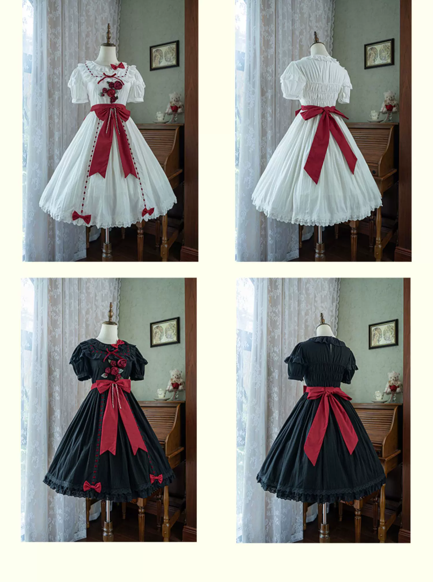 Moon Rose Poem - Classic Lolita OP Dress with 3D Rose Ornaments - Image 4