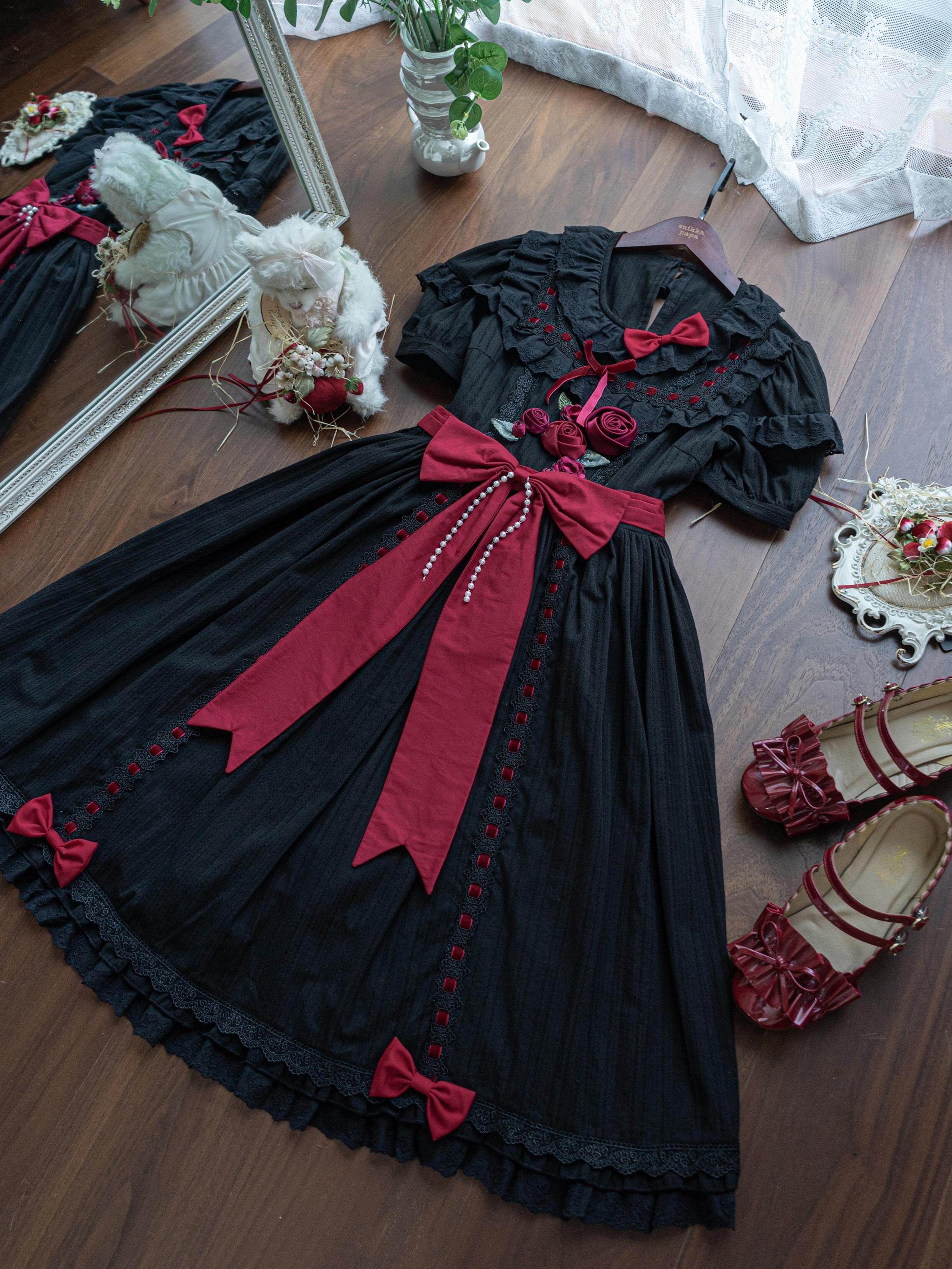 Moon Rose Poem - Classic Lolita OP Dress with 3D Rose Ornaments - Image 6