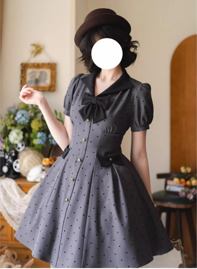 Forest Polka-Dot - Classic Lolita OP Dress With Polka Dots & Pockets - Image 7
