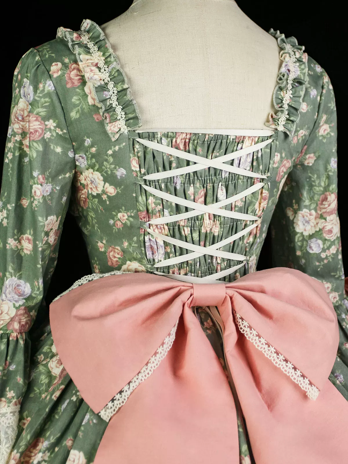 Classic Lolita Rococo Floral Print OP Dress, Lace Hime Sleeve - Image 14
