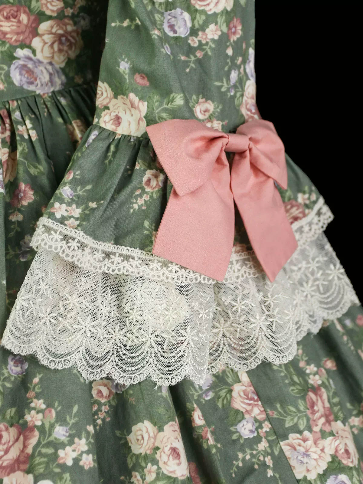 Classic Lolita Rococo Floral Print OP Dress, Lace Hime Sleeve - Image 16