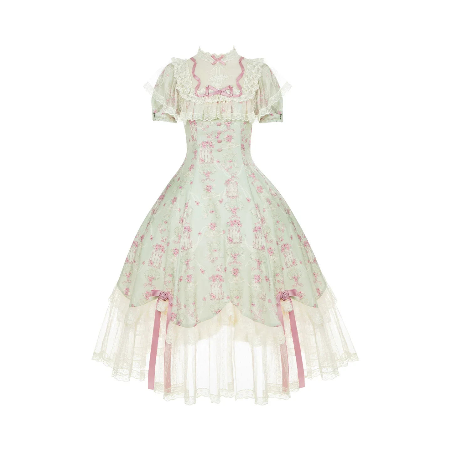 Wind Swept Roses - Classic Lolita Rose Printed Dress Set, Petal Hem - Image 3