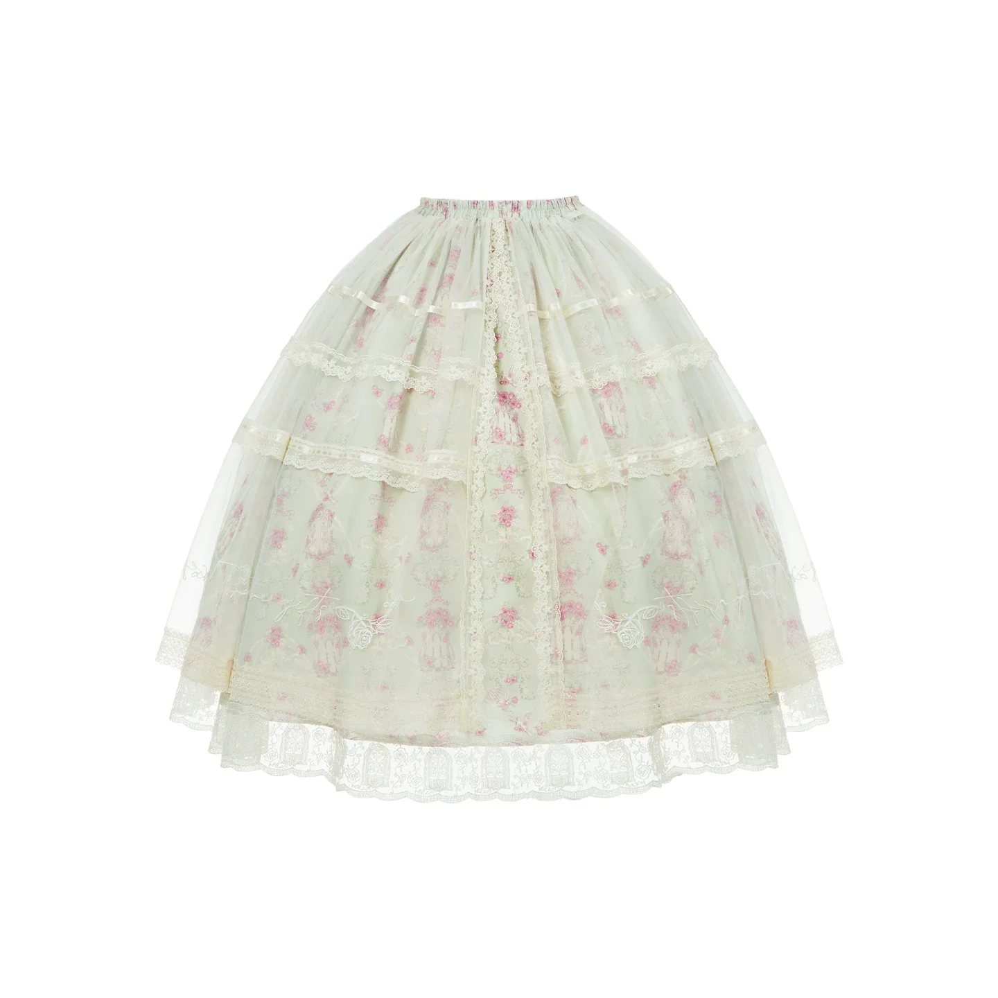 Wind Swept Roses - Classic Lolita Rose Printed Dress Set, Petal Hem - Image 5