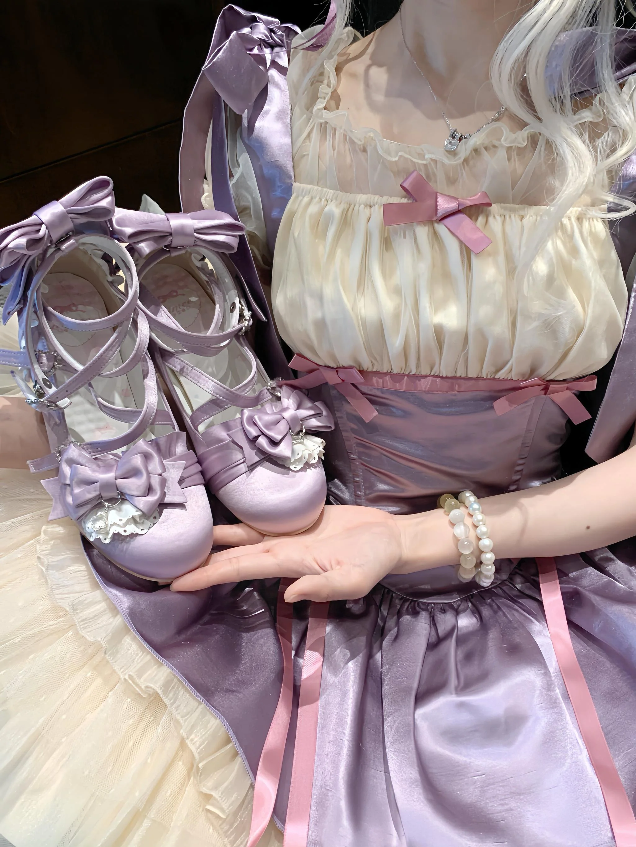 Thousand Knots - Classic Lolita Satin Heels Shoes, Bow-shaped Heel - Image 15