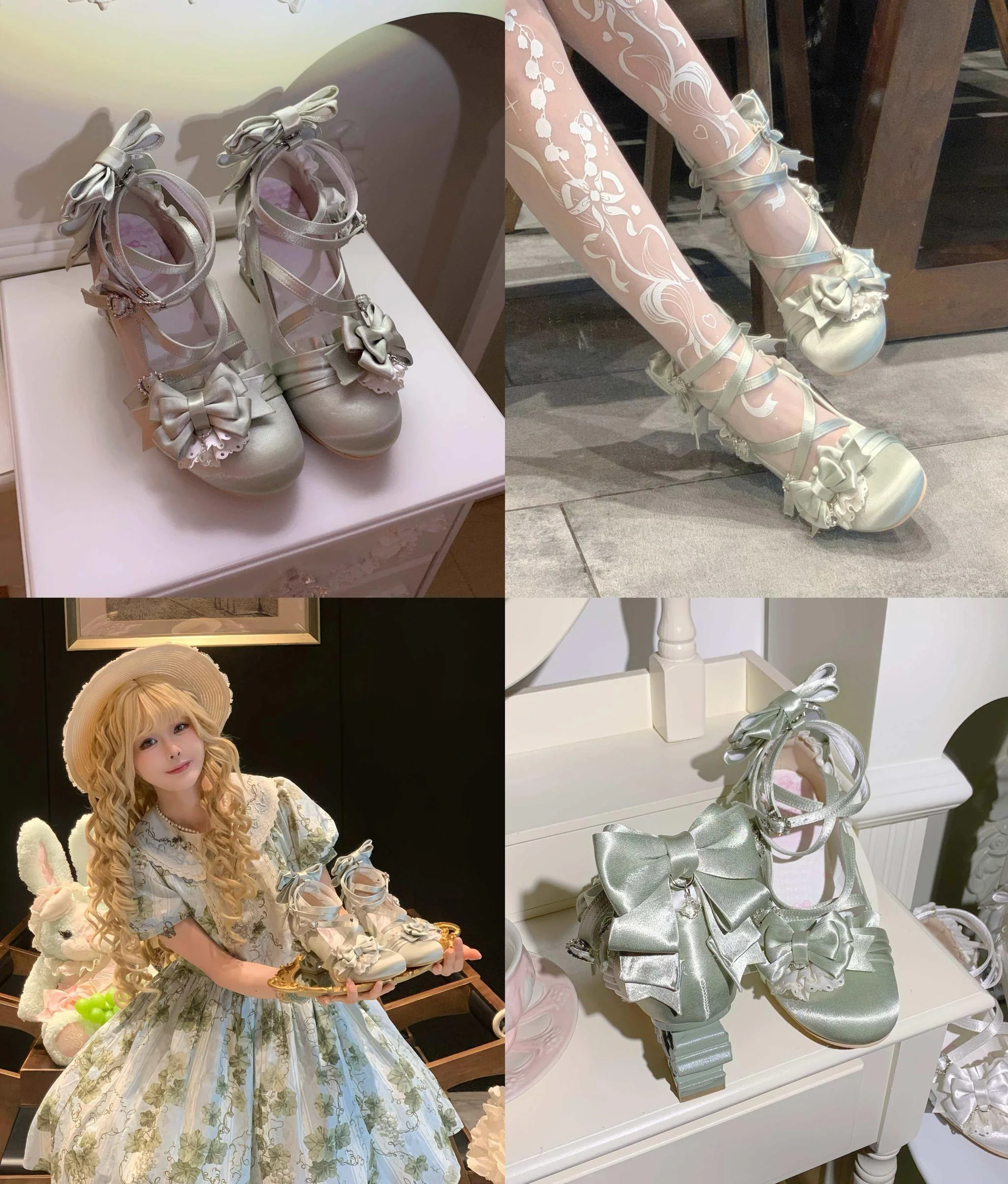 Thousand Knots - Classic Lolita Satin Heels Shoes, Bow-shaped Heel - Image 30