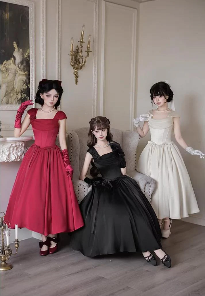 For Beloved - Classic Lolita Satin JSK Dress Set, Fishbone Waist - Image 16