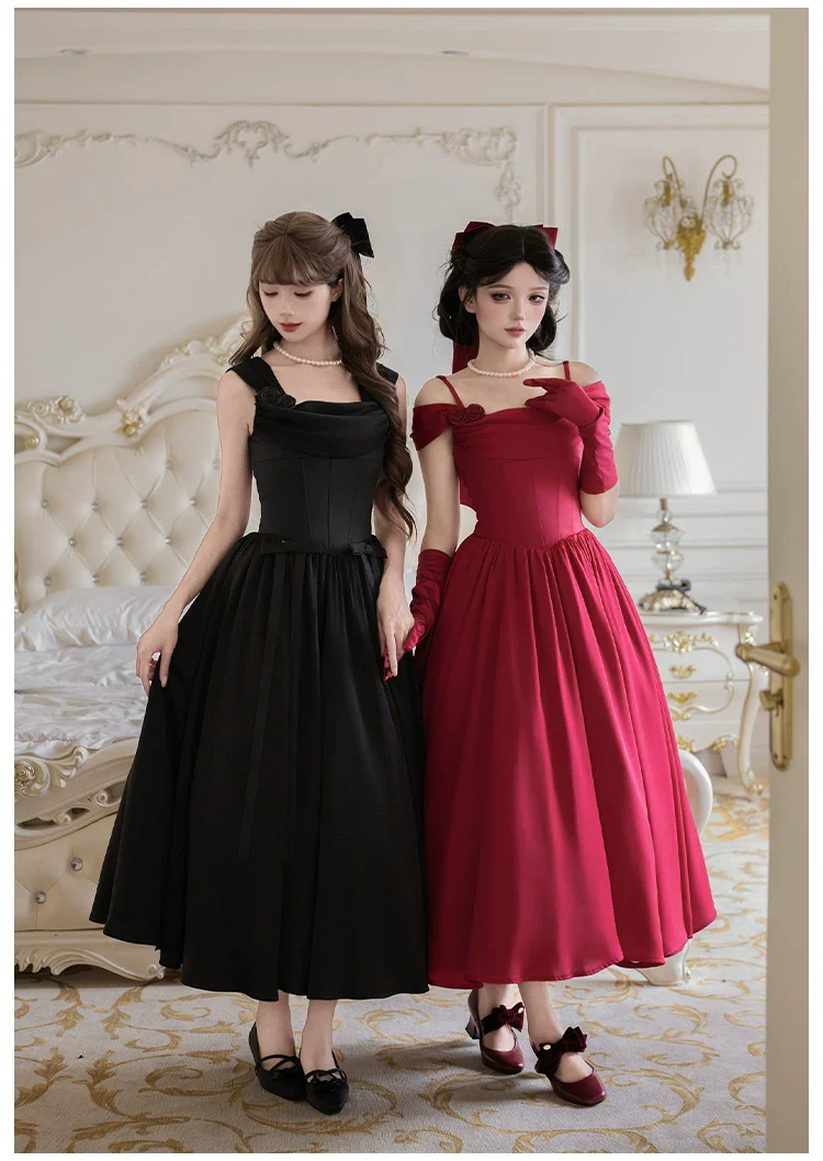 For Beloved - Classic Lolita Satin JSK Dress Set, Fishbone Waist - Image 19