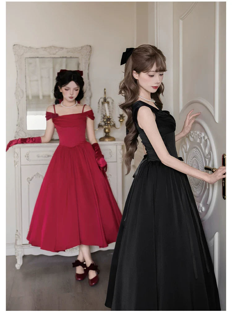 For Beloved - Classic Lolita Satin JSK Dress Set, Fishbone Waist - Image 23