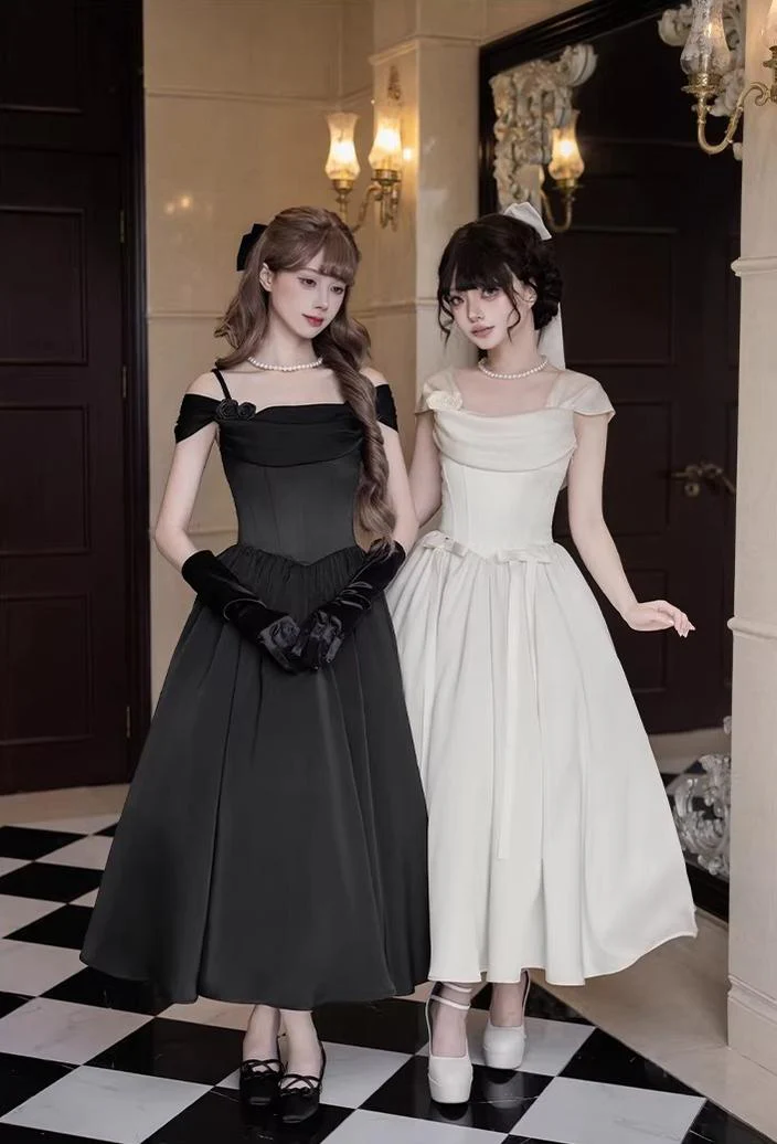 For Beloved - Classic Lolita Satin JSK Dress Set, Fishbone Waist - Image 4
