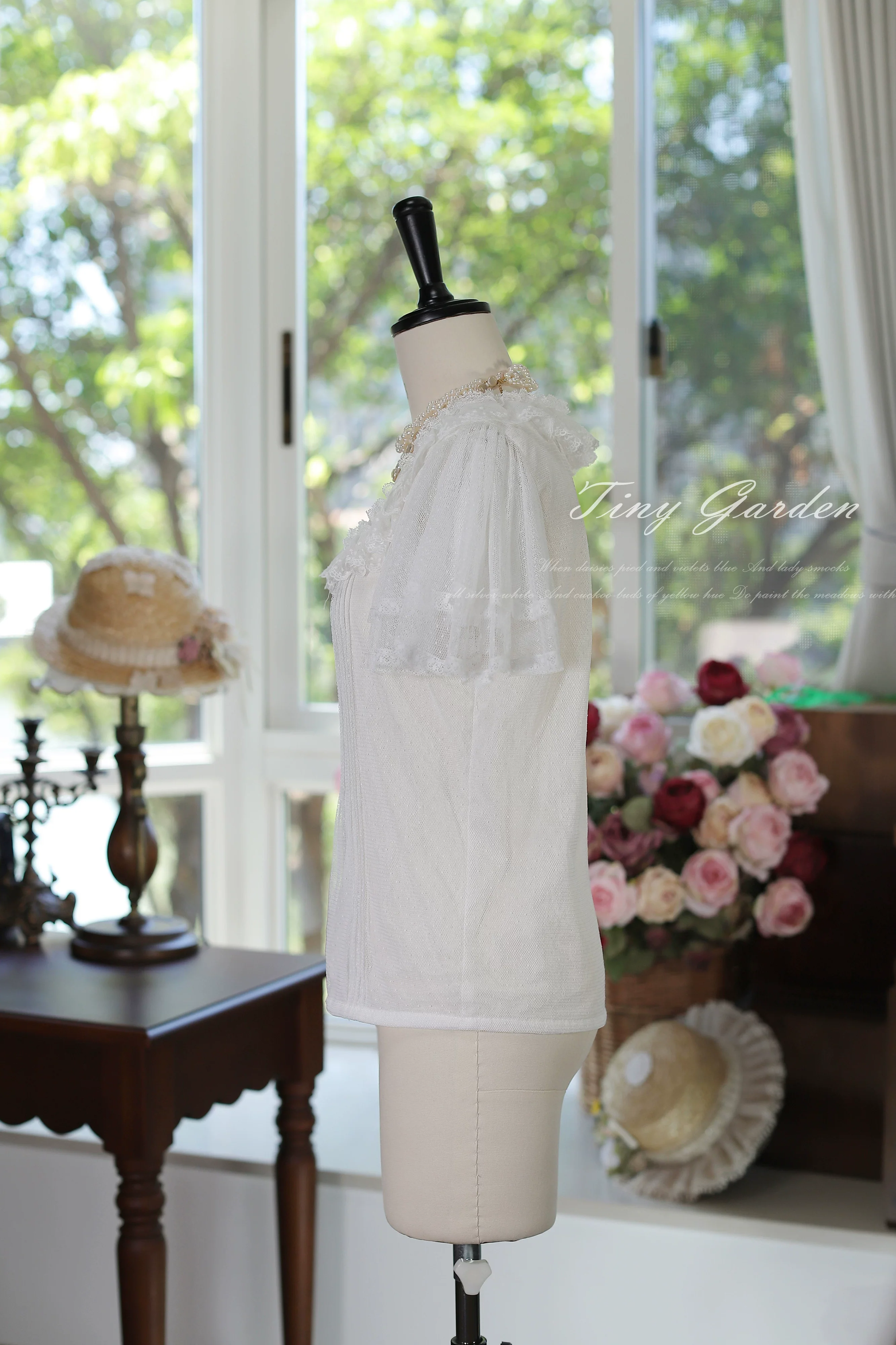 Classic Lolita Square Neck Polka-dot Tulle Blouse - Image 5