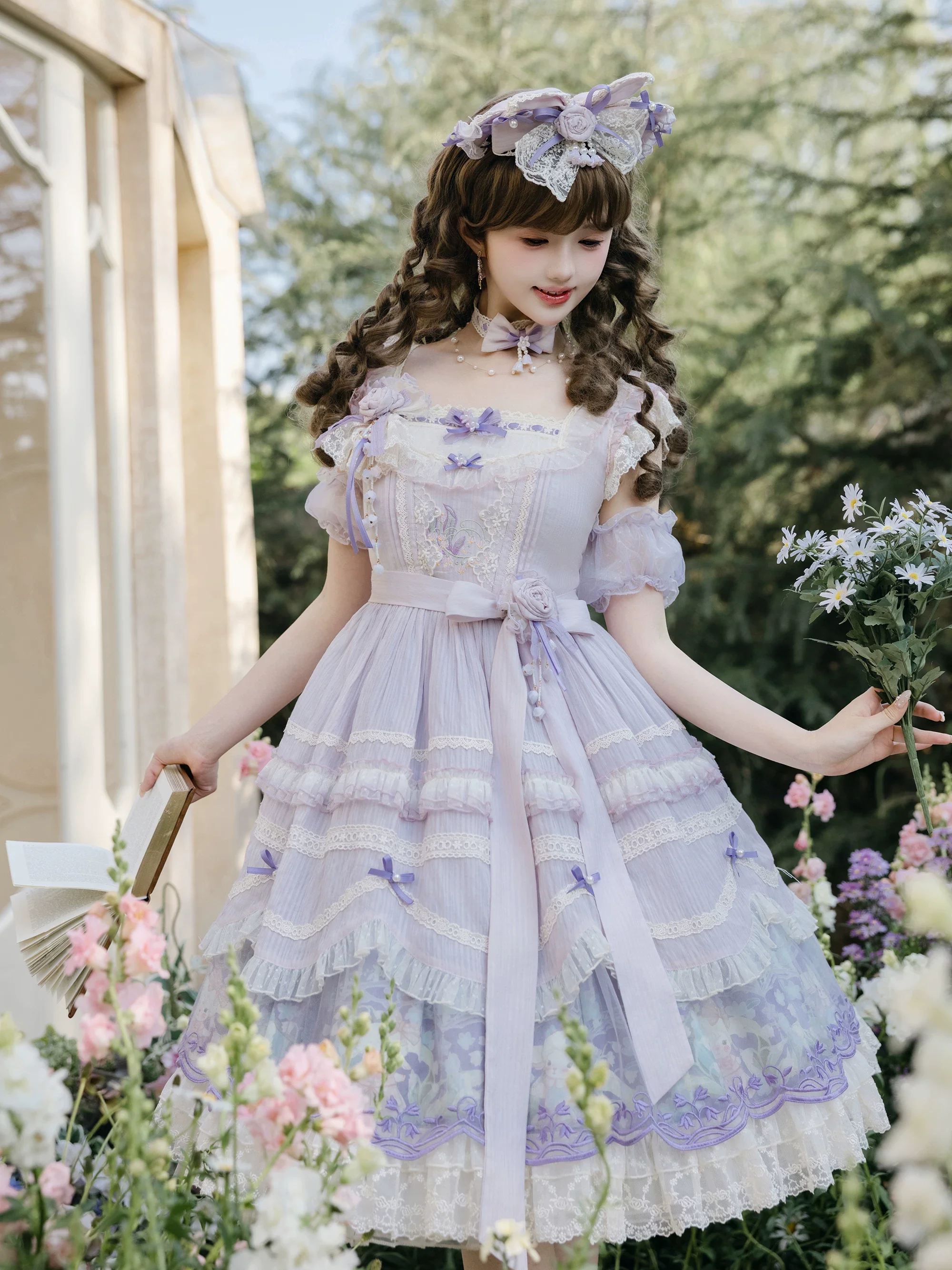 Lily of the Valley Lamb - Classic Lolita Tiered Hem JSK Dress with Embroidery - Image 21