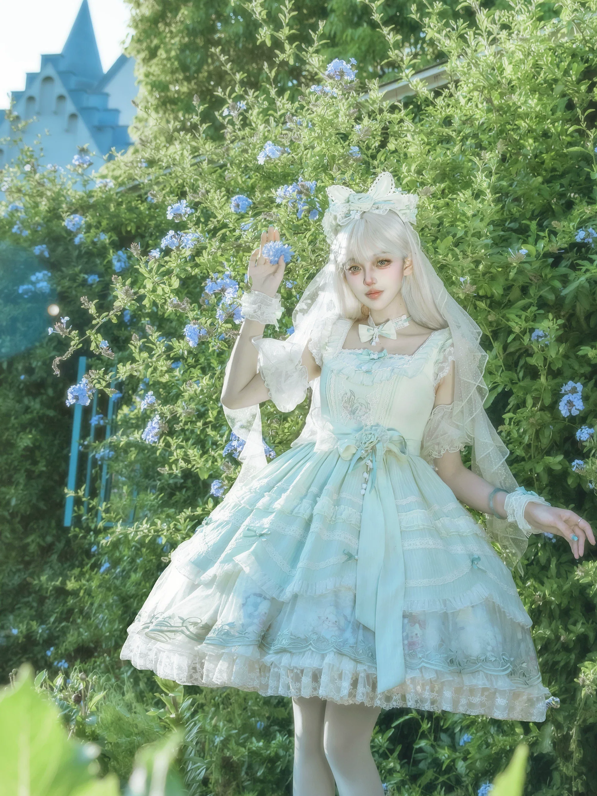 Lily of the Valley Lamb - Classic Lolita Tiered Hem JSK Dress with Embroidery - Image 29