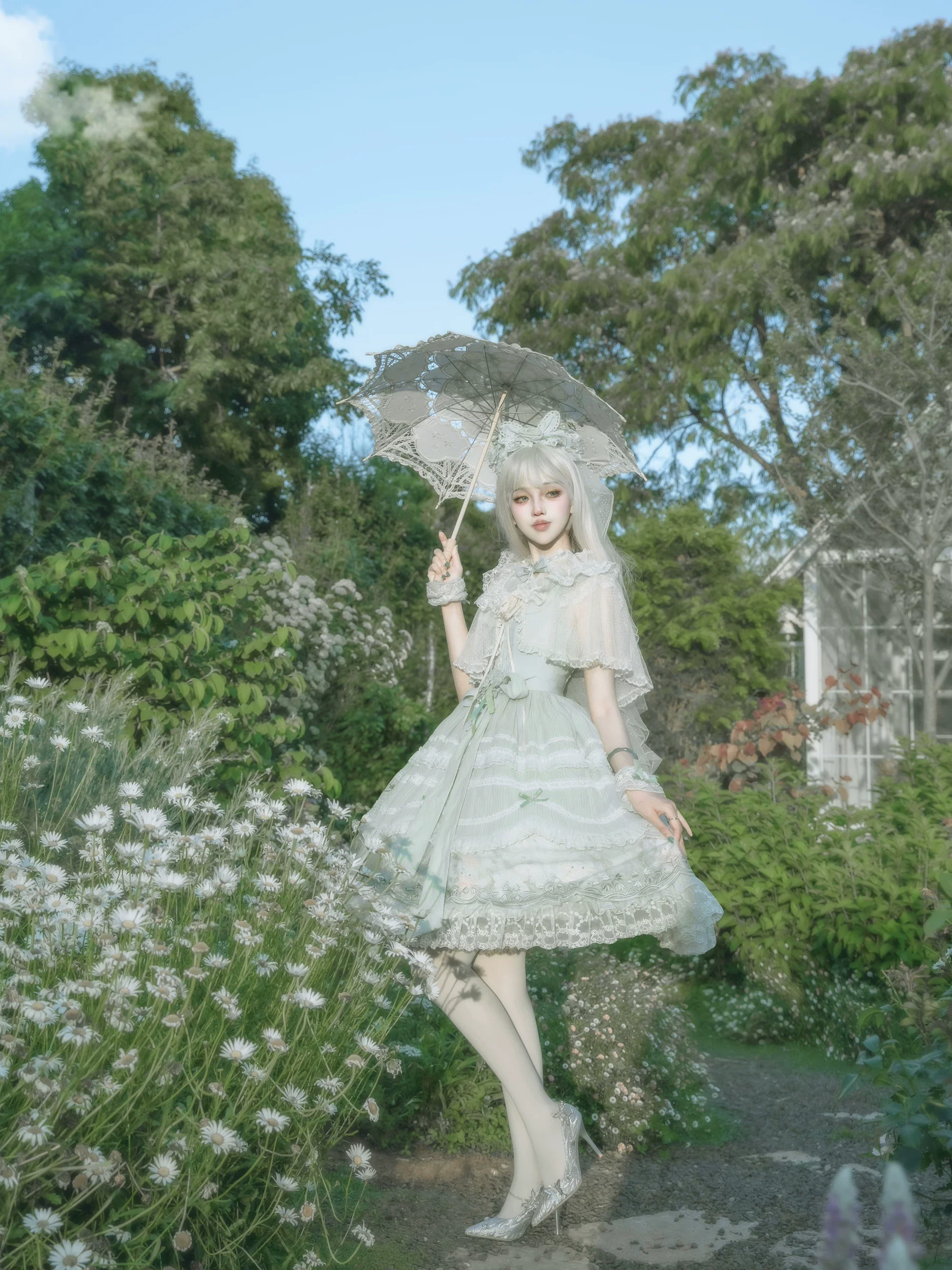 Lily of the Valley Lamb - Classic Lolita Tiered Hem JSK Dress with Embroidery - Image 30