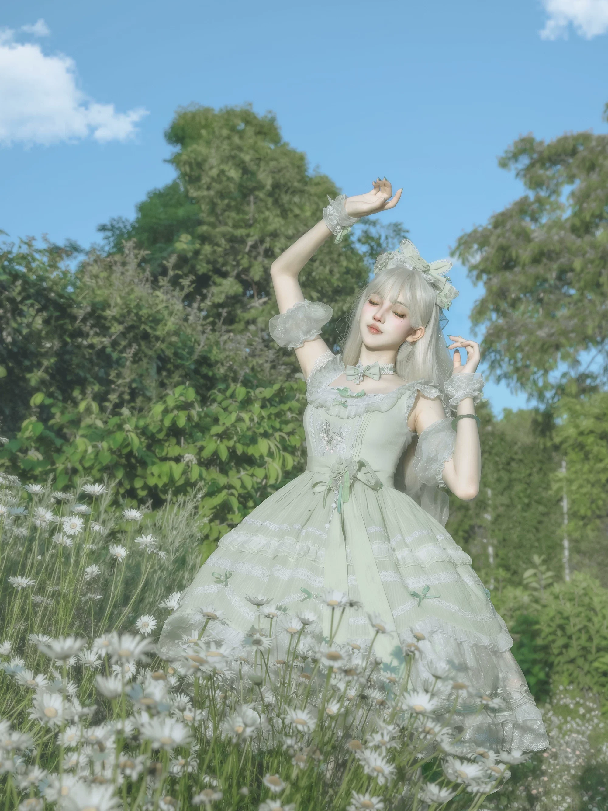 Lily of the Valley Lamb - Classic Lolita Tiered Hem JSK Dress with Embroidery - Image 33