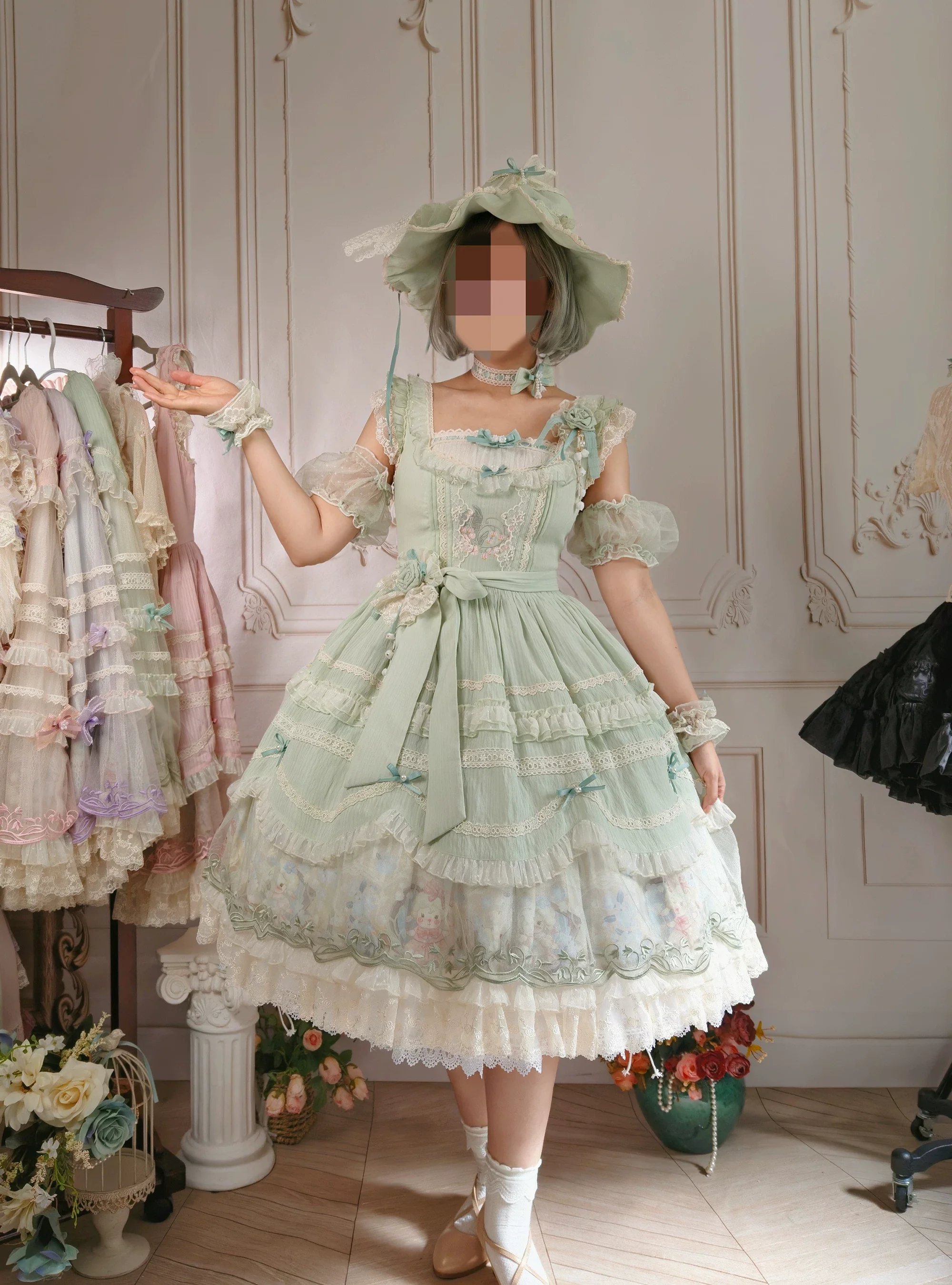 Lily of the Valley Lamb - Classic Lolita Tiered Hem JSK Dress with Embroidery - Image 36