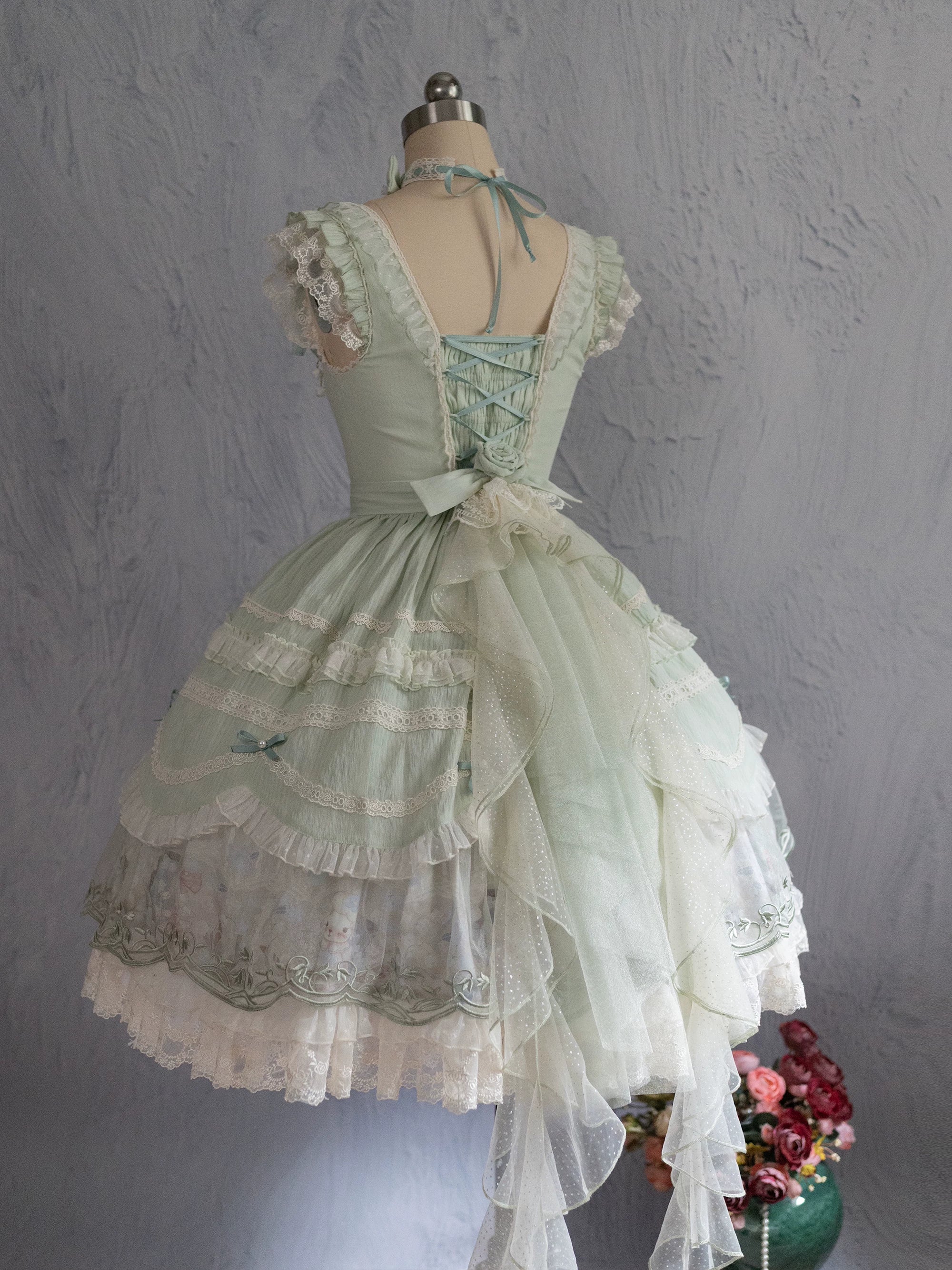 Lily of the Valley Lamb - Classic Lolita Tiered Hem JSK Dress with Embroidery - Image 5