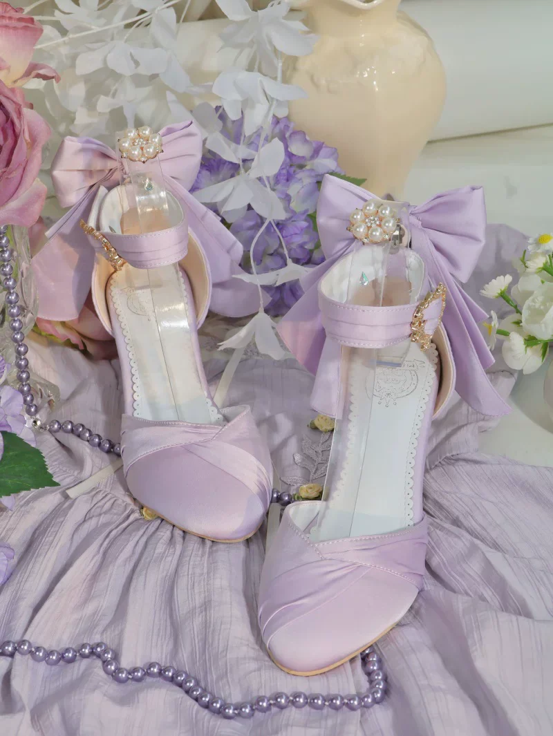 Coronation - Classic Lolita Wine Glass Shaped Heels Shoes, Detachable Bow - Image 2
