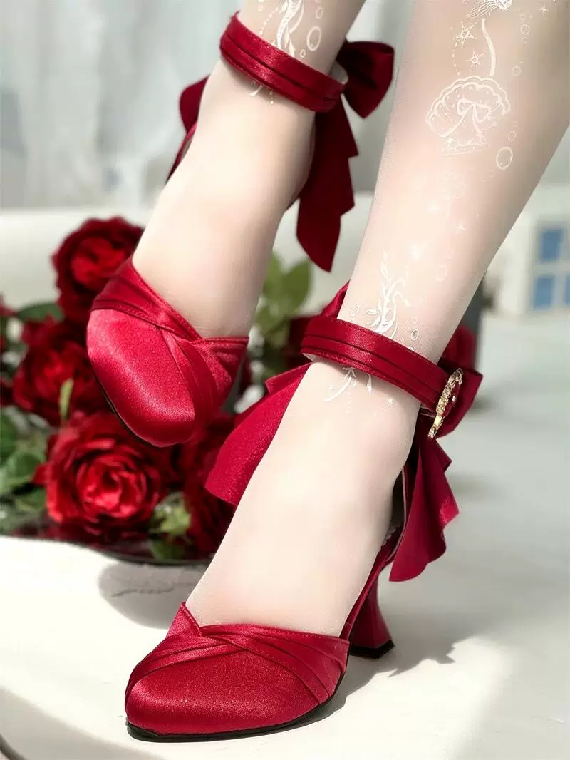 Coronation - Classic Lolita Wine Glass Shaped Heels Shoes, Detachable Bow - Image 6