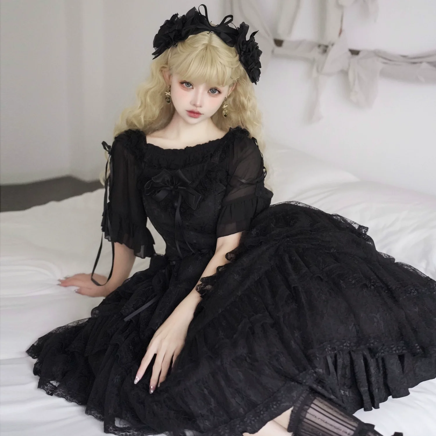 Iris Love - Gothic Princess Lolita JSK Dress & Elegant Chiffon Top - Image 9