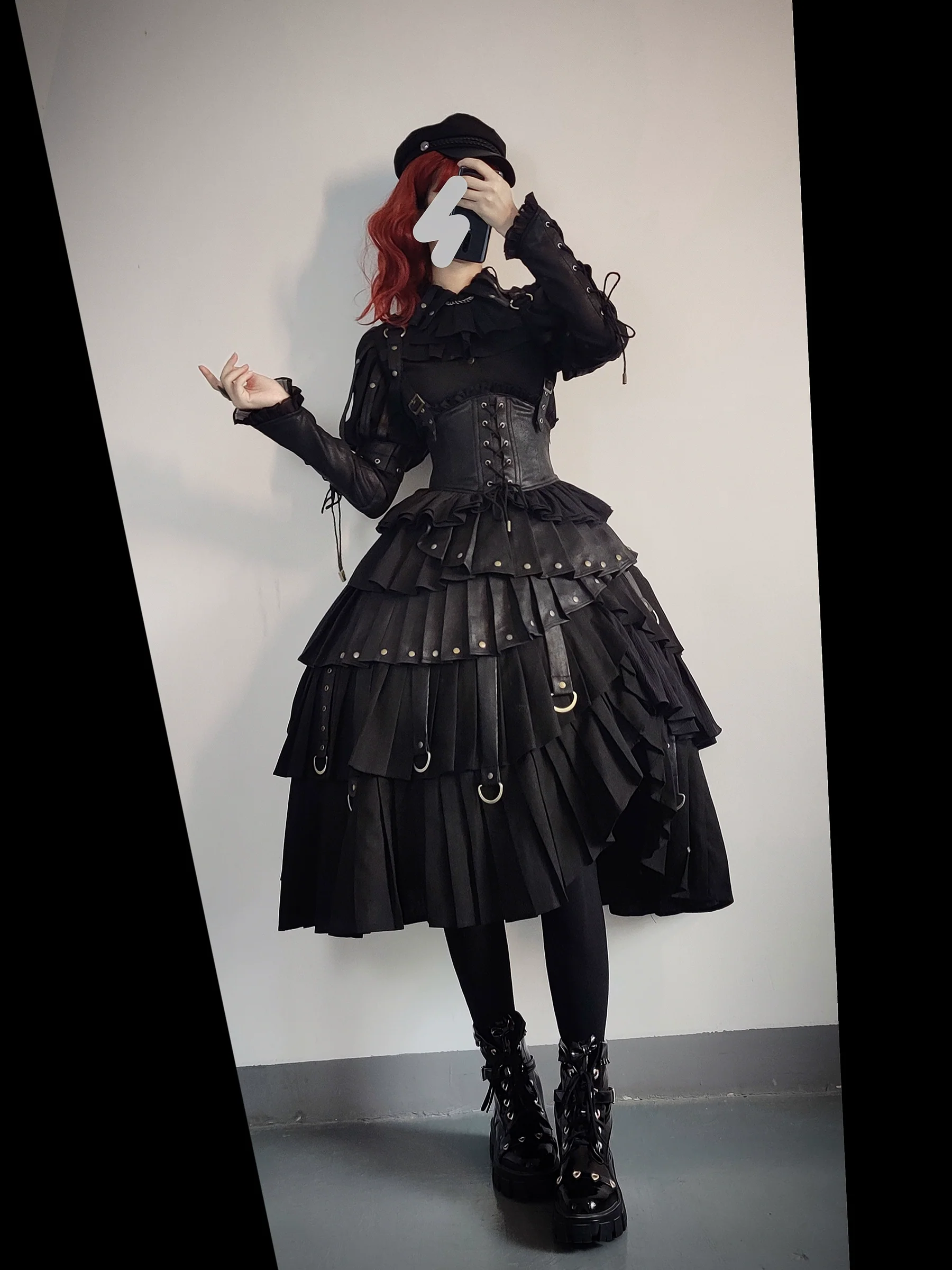 FOXTROT - Black Mist Beloved - Corset Gothic Lolita SK, Shirt, Faux Leather Cage Overlay - Image 11