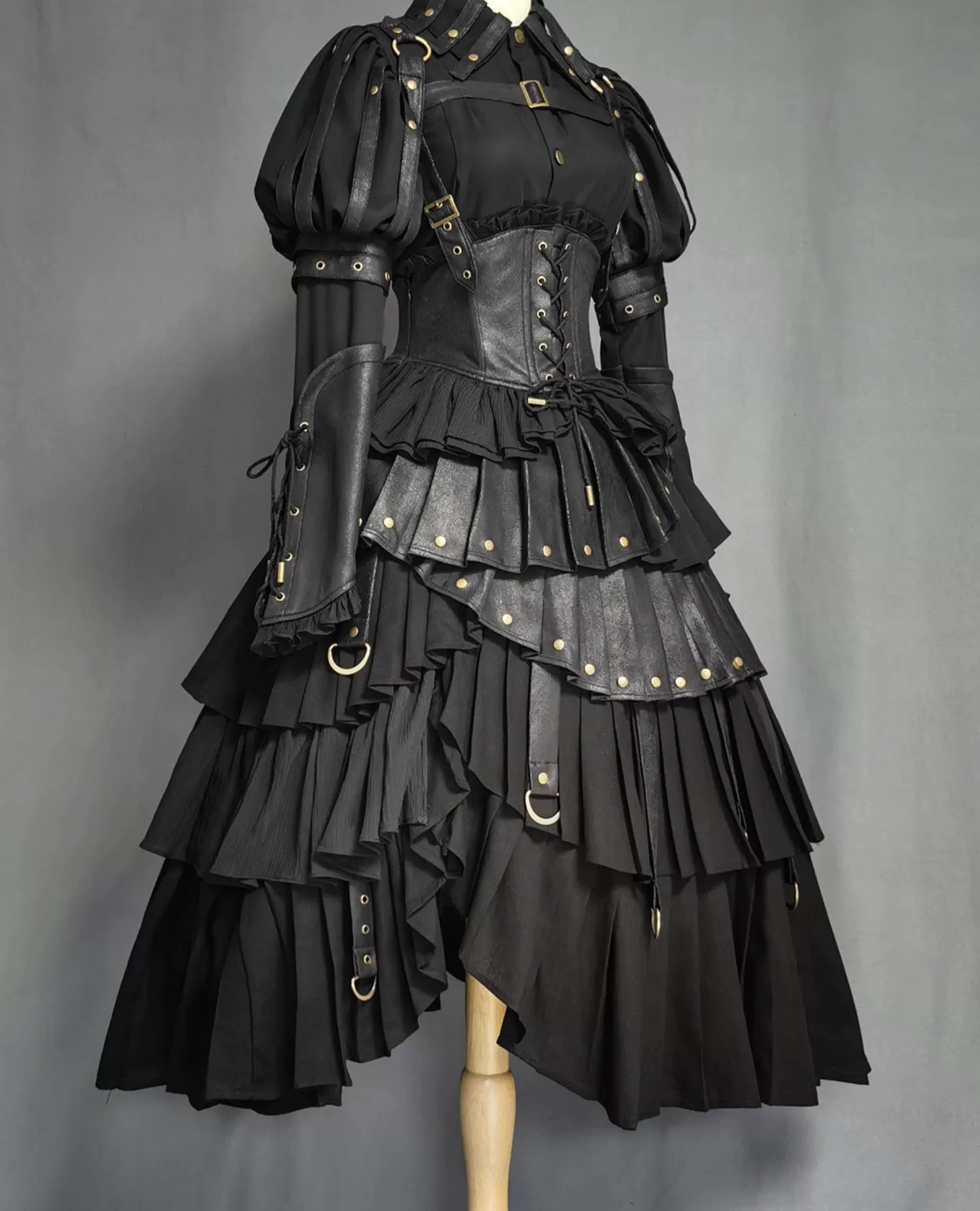 FOXTROT - Black Mist Beloved - Corset Gothic Lolita SK, Shirt, Faux Leather Cage Overlay - Image 15