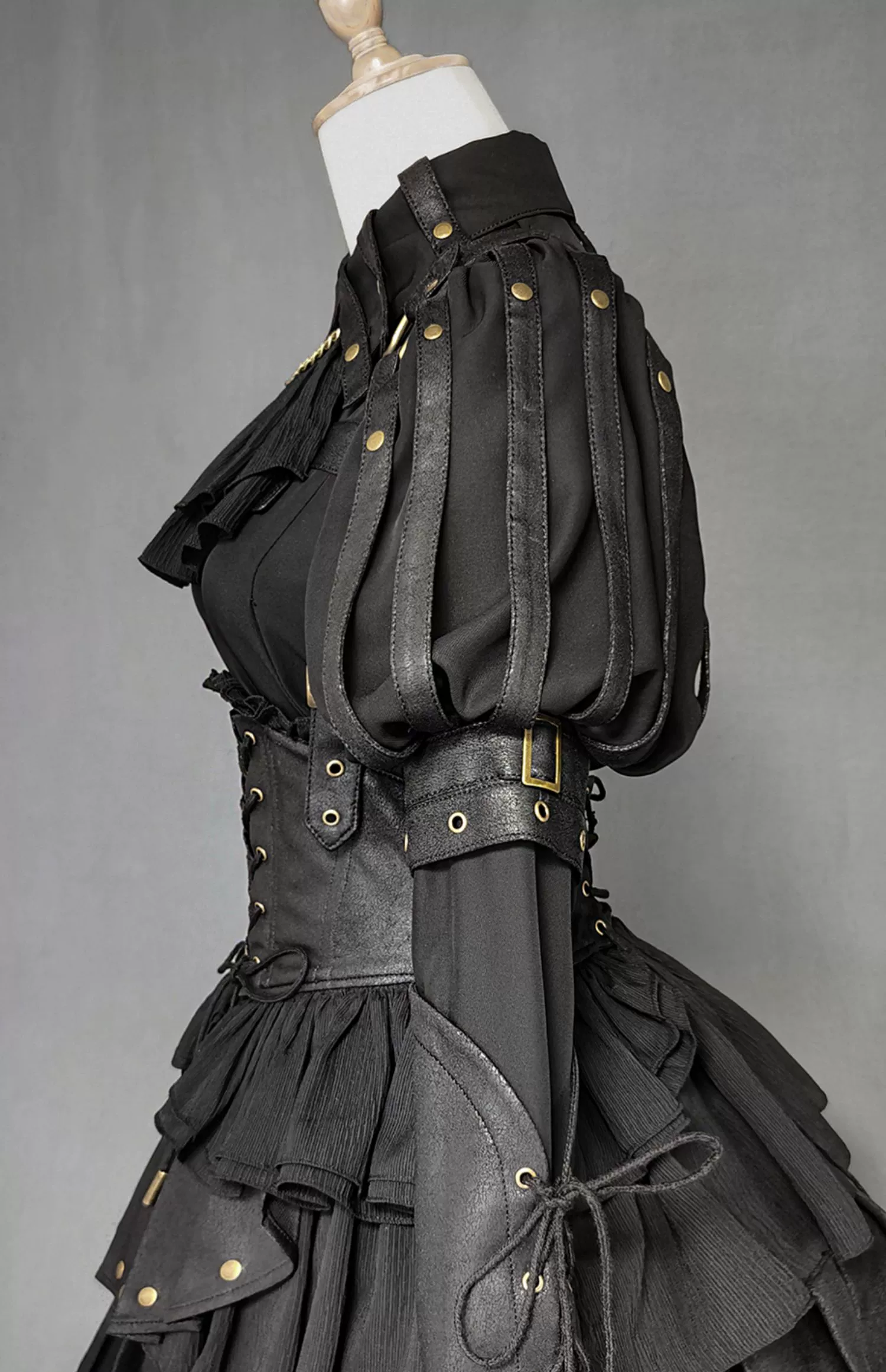 FOXTROT - Black Mist Beloved - Corset Gothic Lolita SK, Shirt, Faux Leather Cage Overlay - Image 17