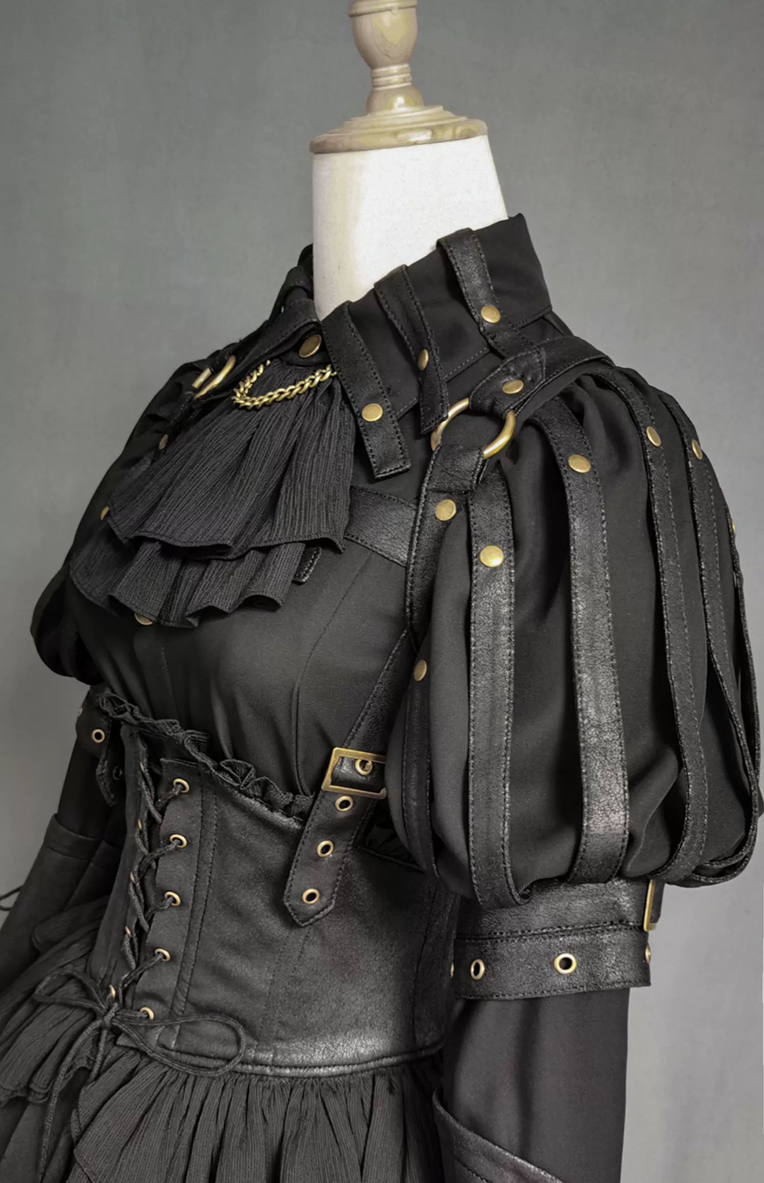 FOXTROT - Black Mist Beloved - Corset Gothic Lolita SK, Shirt, Faux Leather Cage Overlay - Image 18