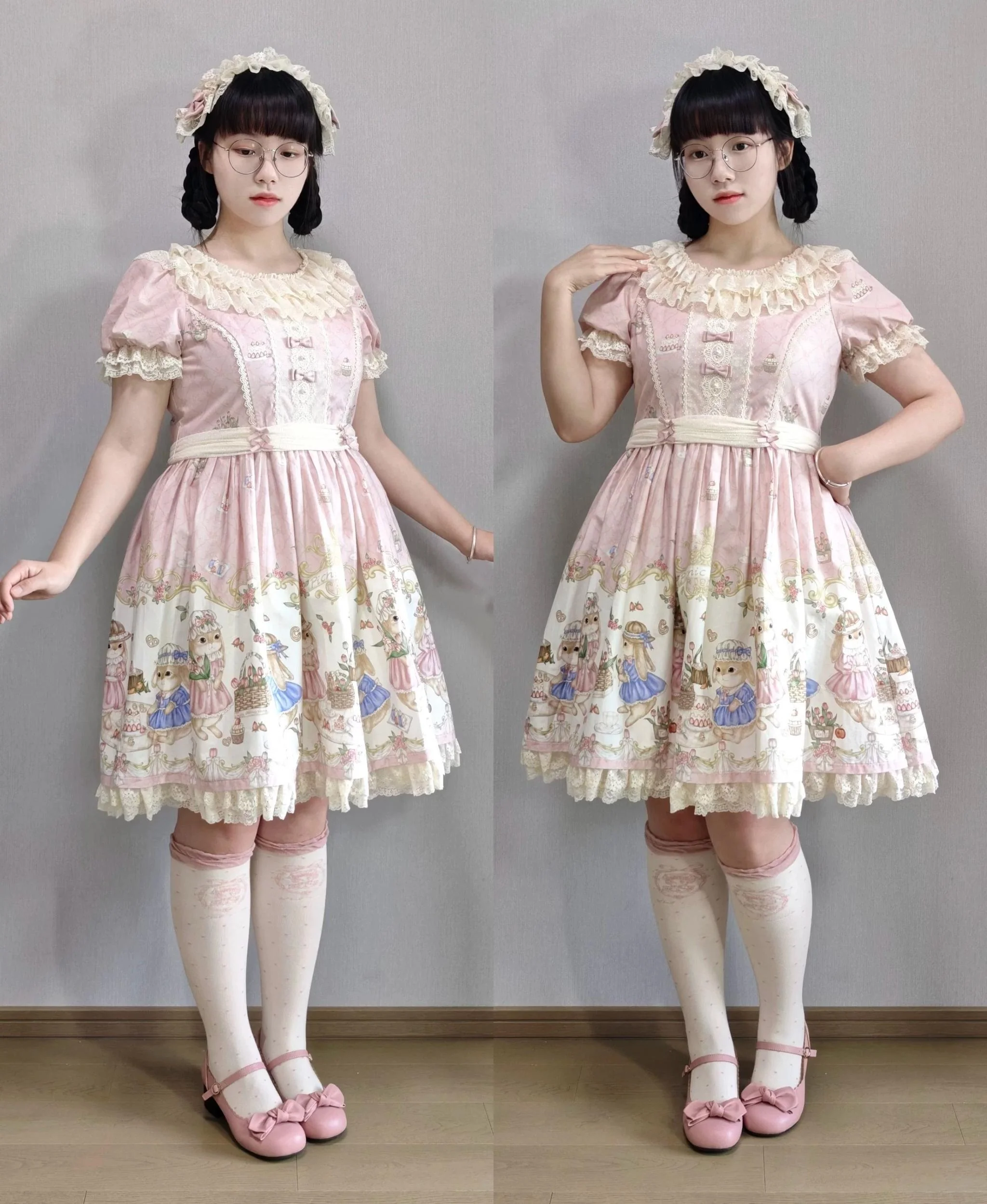 Picnic Bunny - Cotton Daily Doll-like Lolita OP Dress, Bunny Print - Image 14