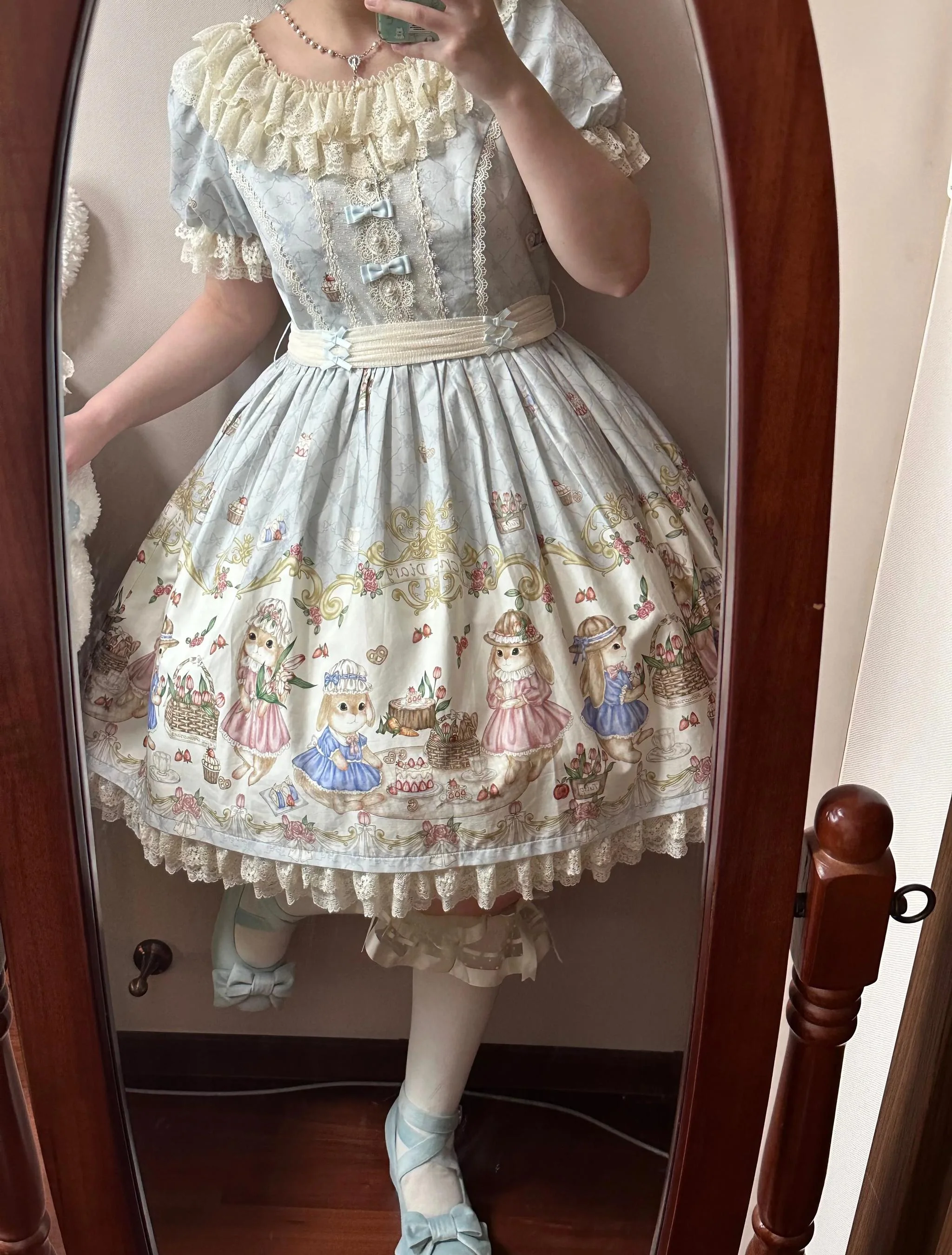 Picnic Bunny - Cotton Daily Doll-like Lolita OP Dress, Bunny Print - Image 9