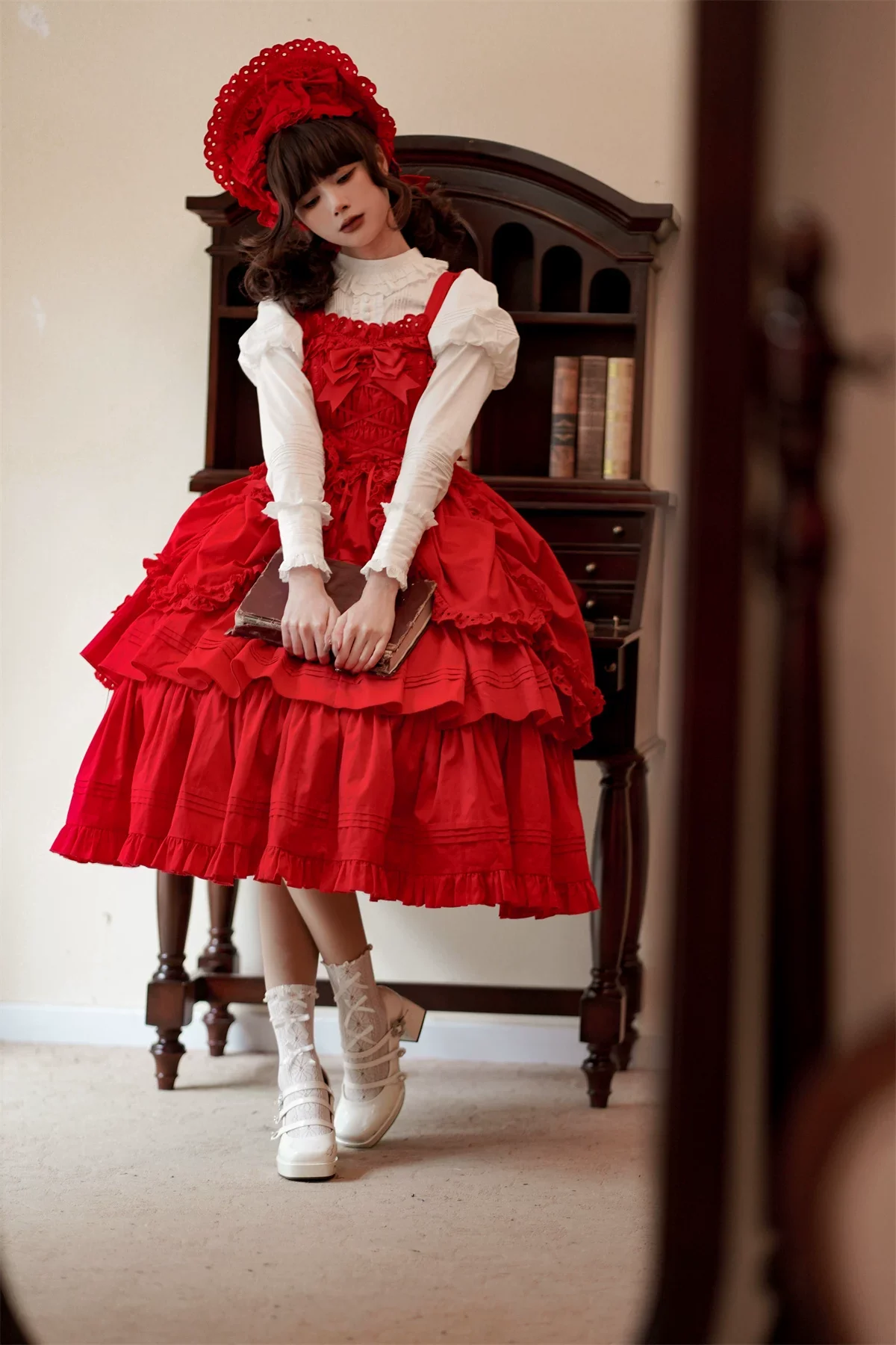 Cotton Gothic Lolita Long JSK, Drawn-up Hem - Image 25