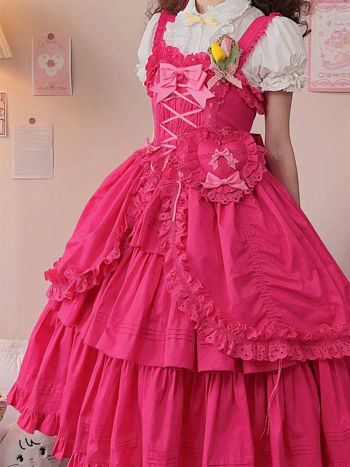 Cotton Gothic Lolita Long JSK, Drawn-up Hem - Image 39