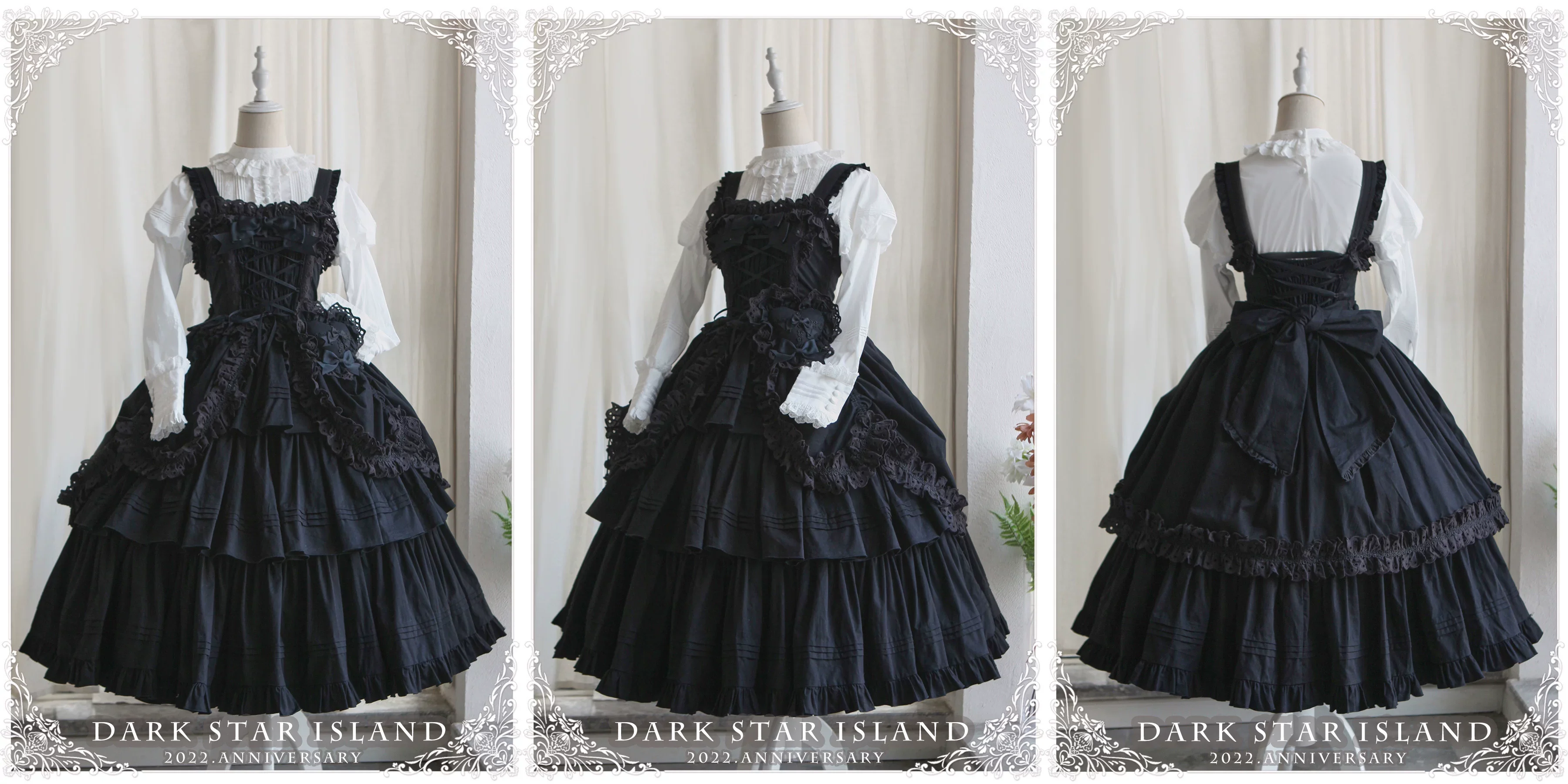 Cotton Gothic Lolita Long JSK, Drawn-up Hem - Image 4