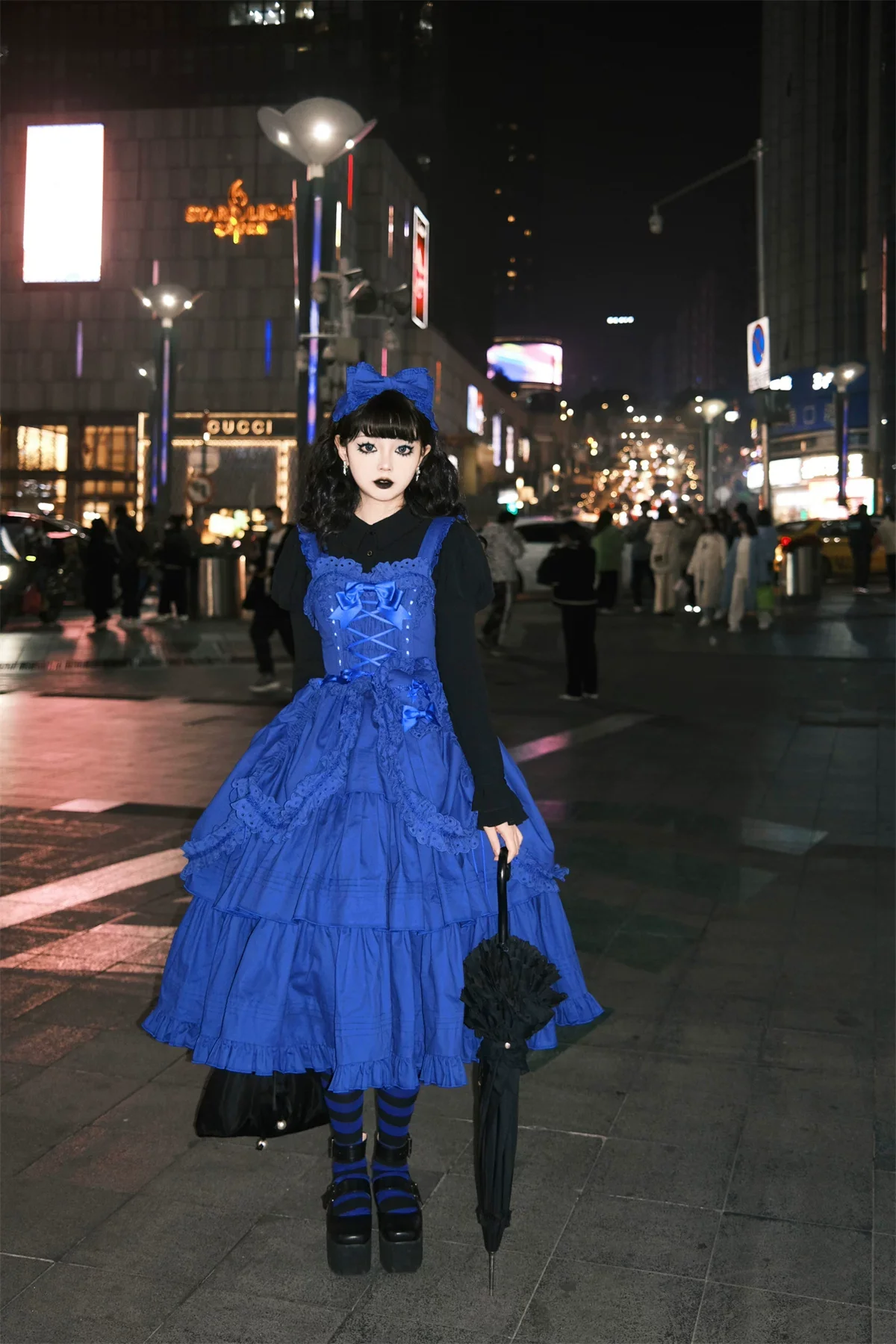 Cotton Gothic Lolita Long JSK, Drawn-up Hem - Image 44