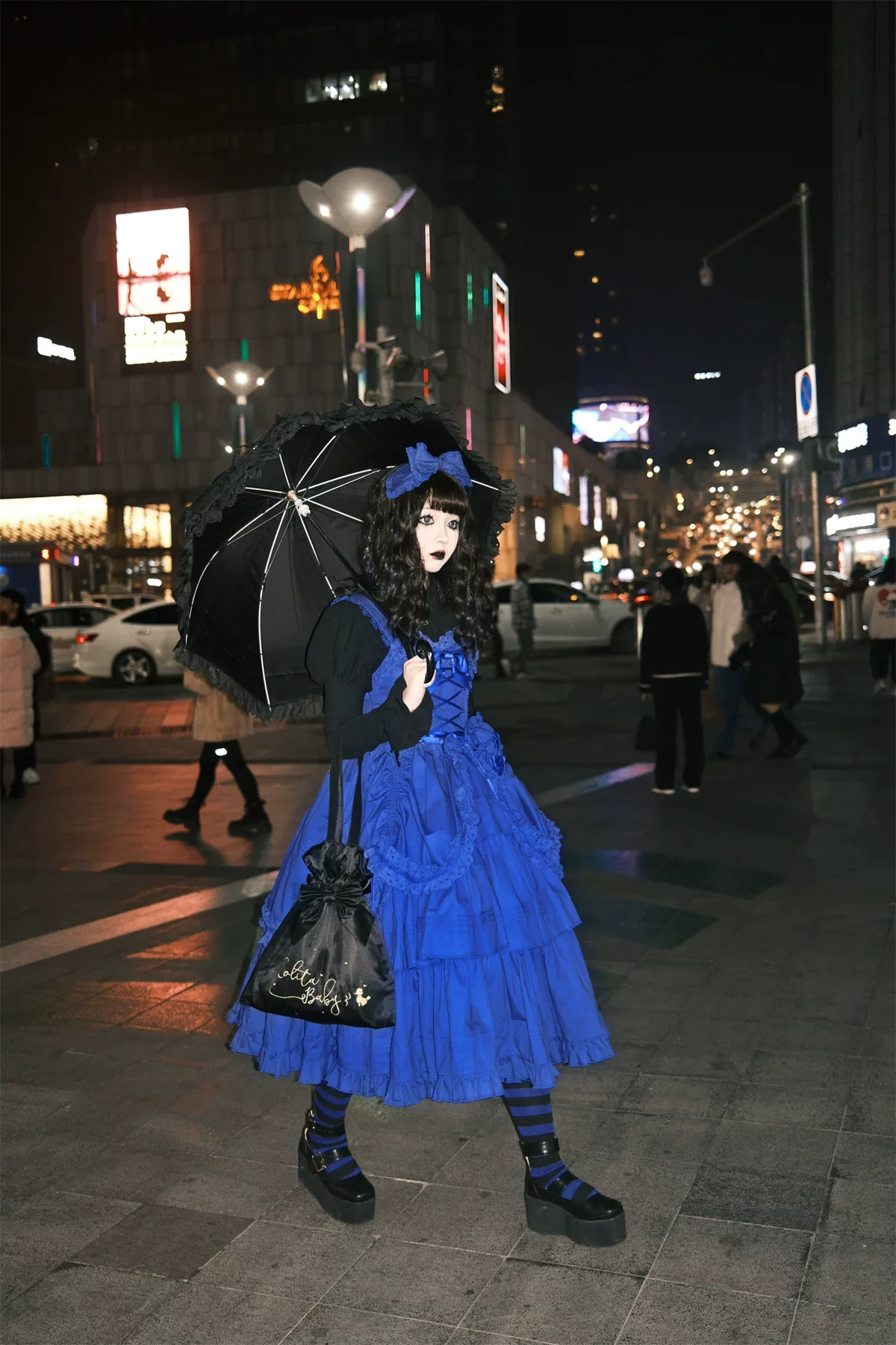 Cotton Gothic Lolita Long JSK, Drawn-up Hem - Image 46