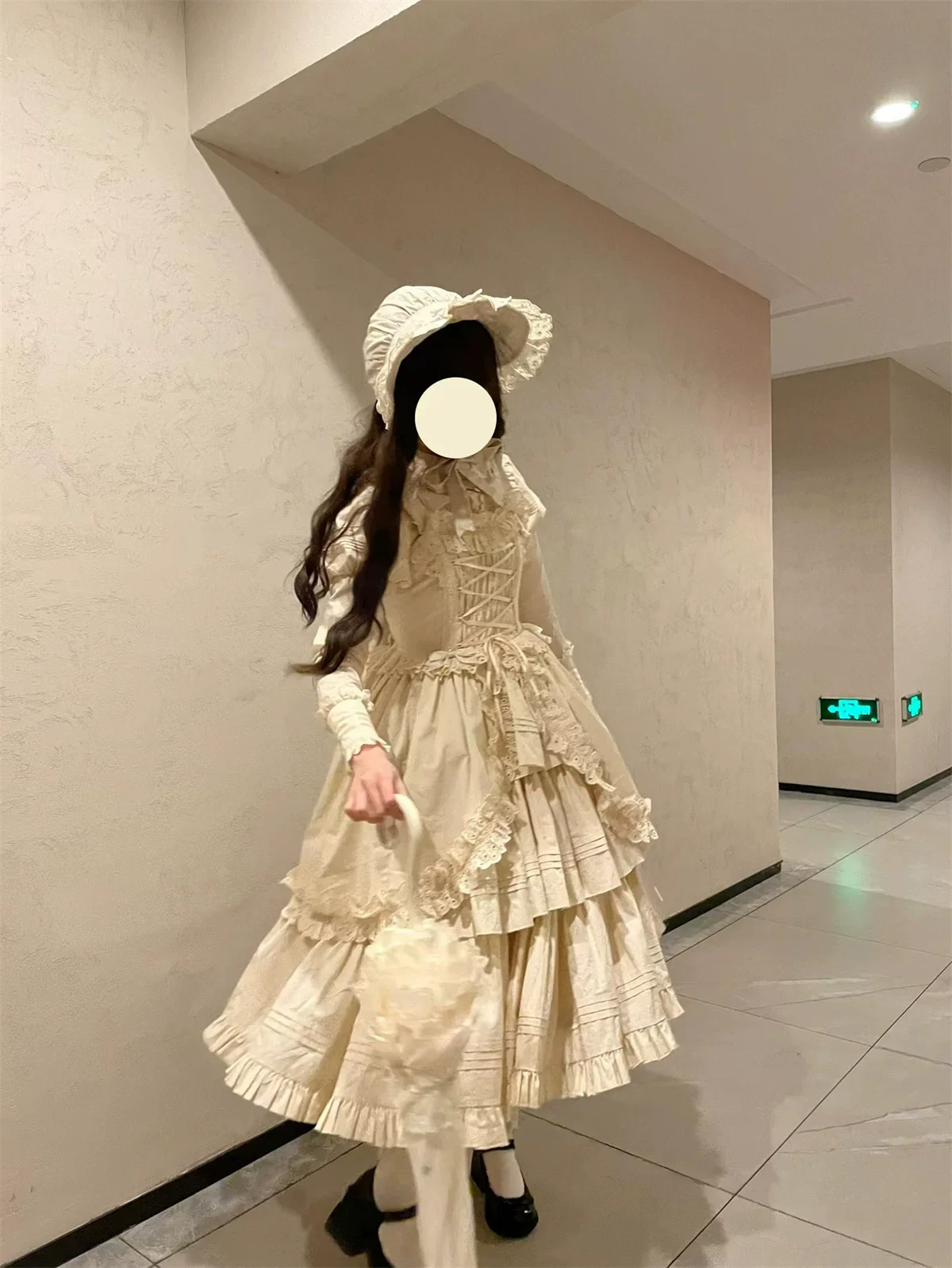 Cotton Gothic Lolita Long JSK, Drawn-up Hem - Image 53