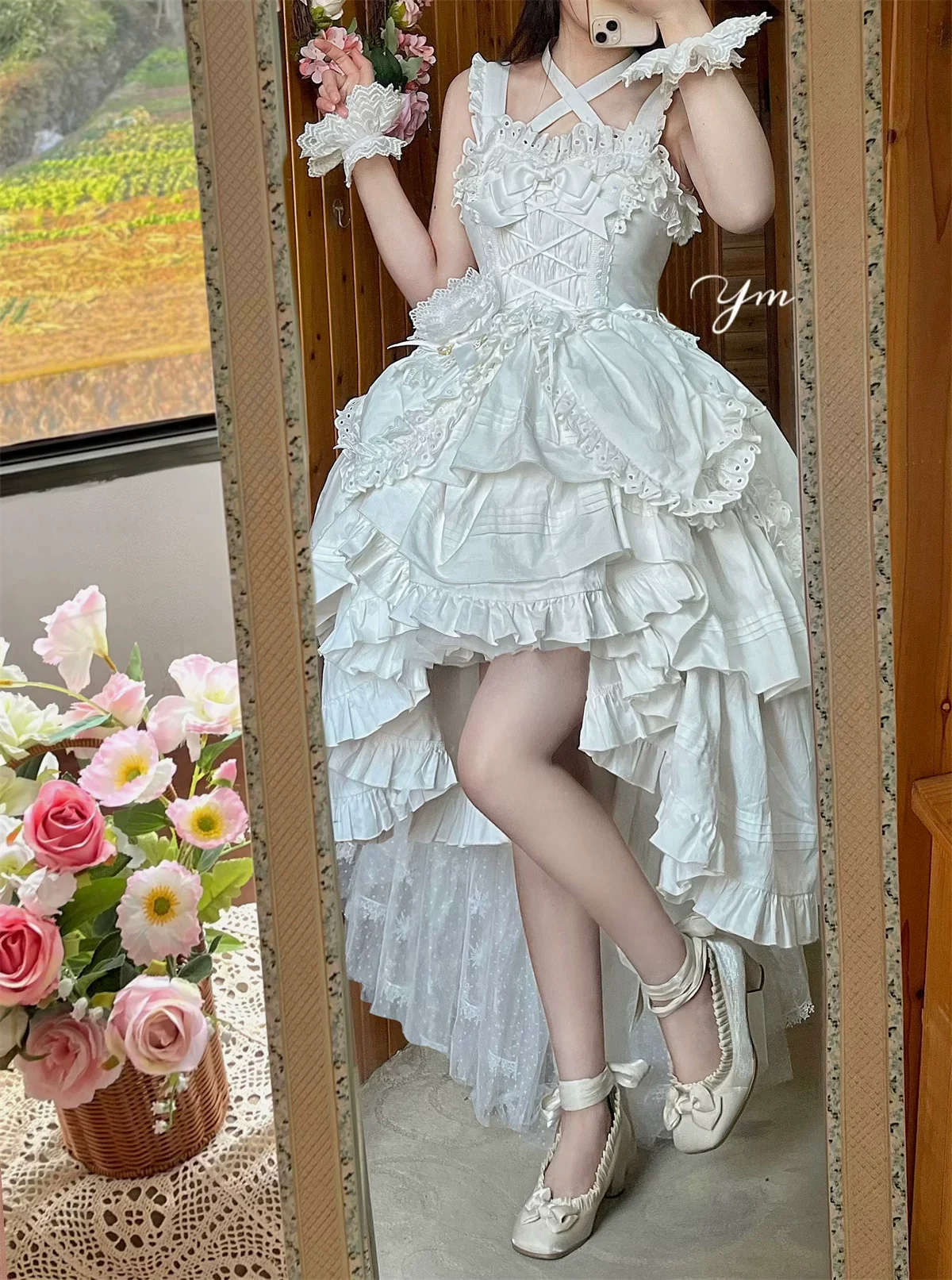 Cotton Gothic Lolita Long JSK, Drawn-up Hem - Image 71