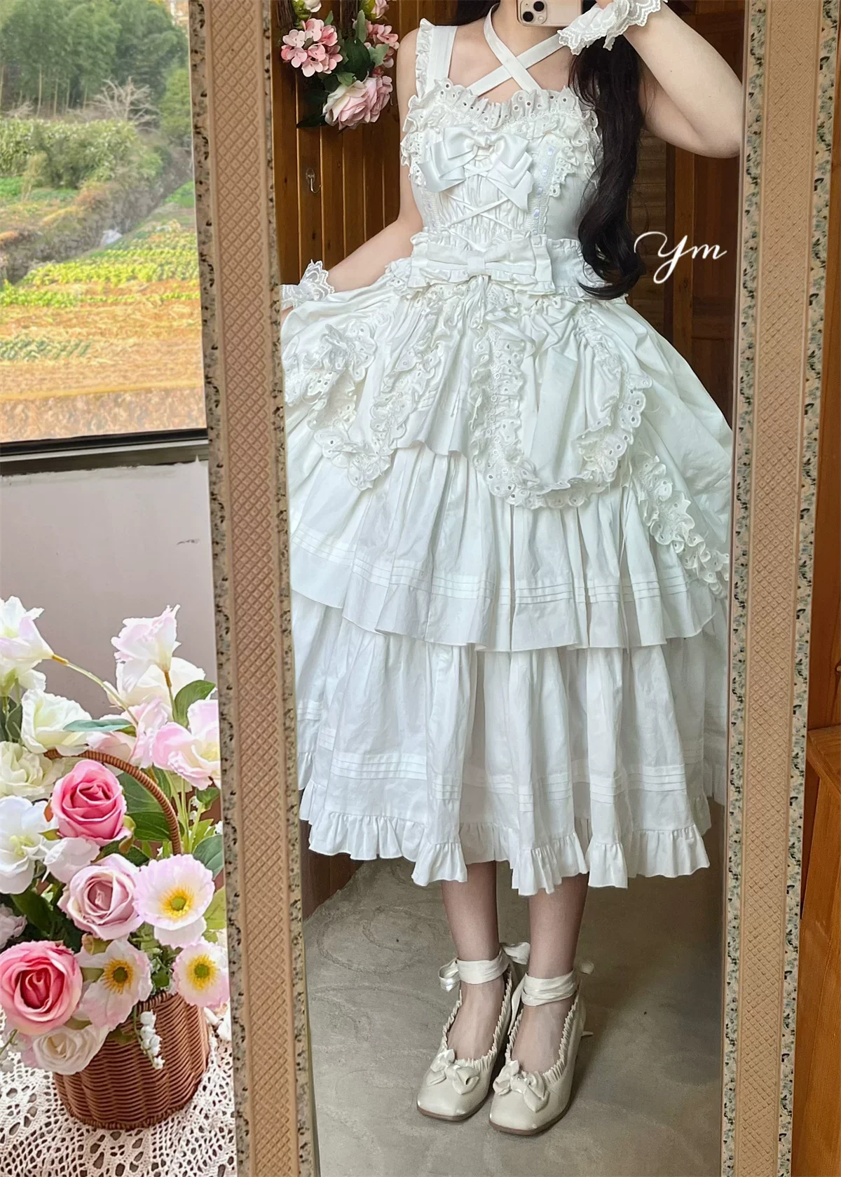 Cotton Gothic Lolita Long JSK, Drawn-up Hem - Image 72