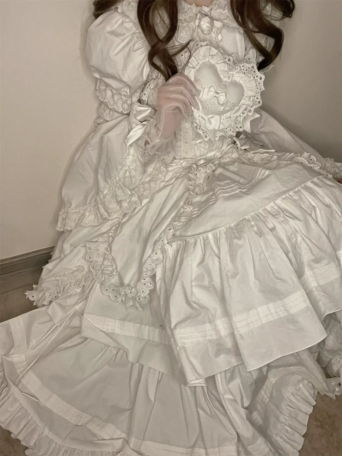 Cotton Gothic Lolita Long JSK, Drawn-up Hem - Image 73