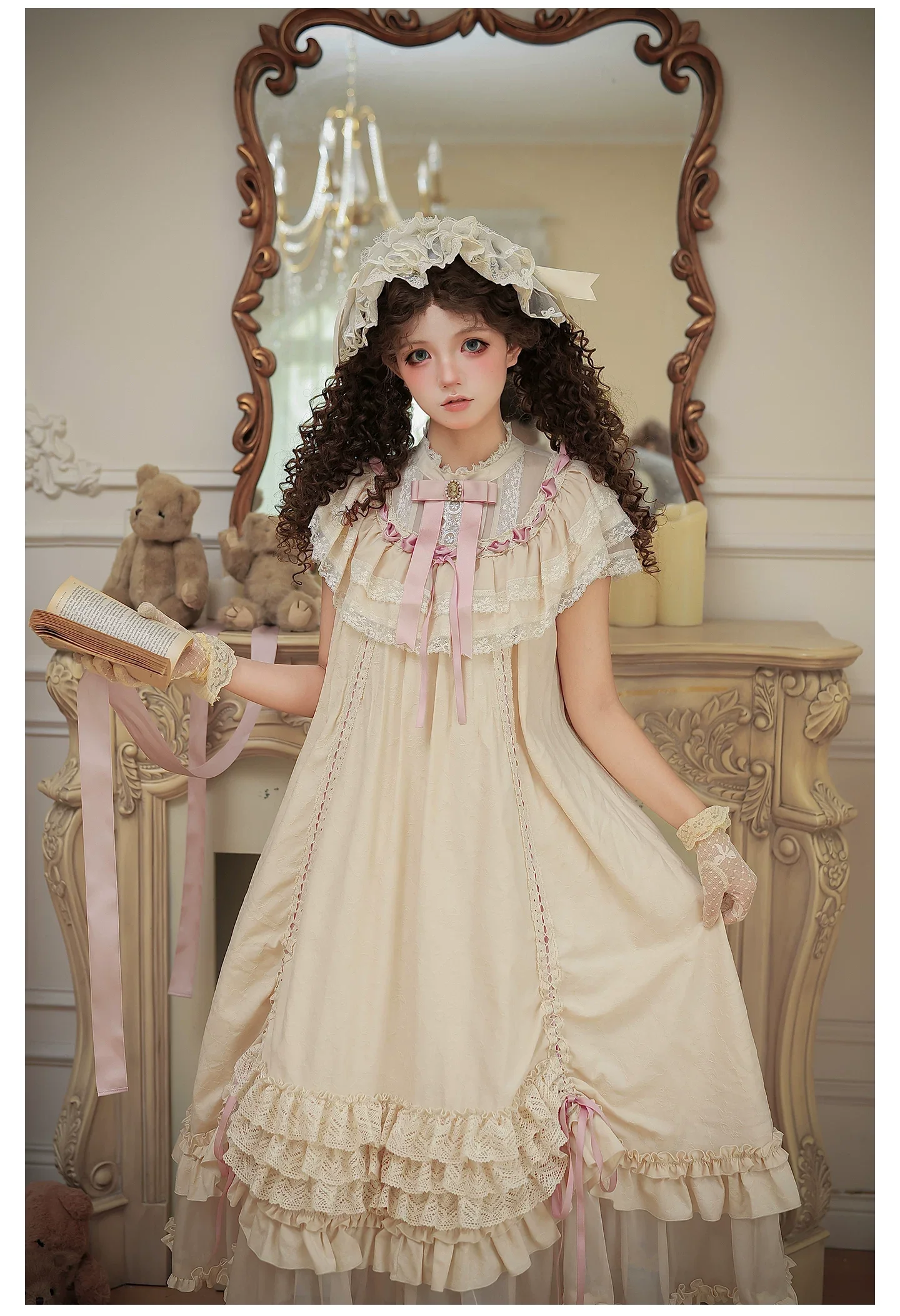 Lily's Dream - Cotton Lining Classic Lolita OP, Drawstring Liftable Hem - Image 17
