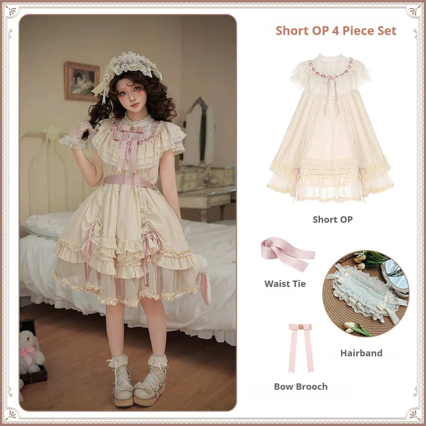 Lily's Dream - Cotton Lining Classic Lolita OP, Drawstring Liftable Hem - Image 31