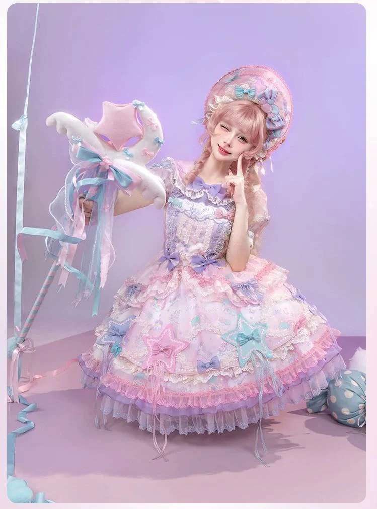 Little Twin Stars - Cotton Lining Sweet Lolita Dress Set, Unicorn and Star Print - Image 4